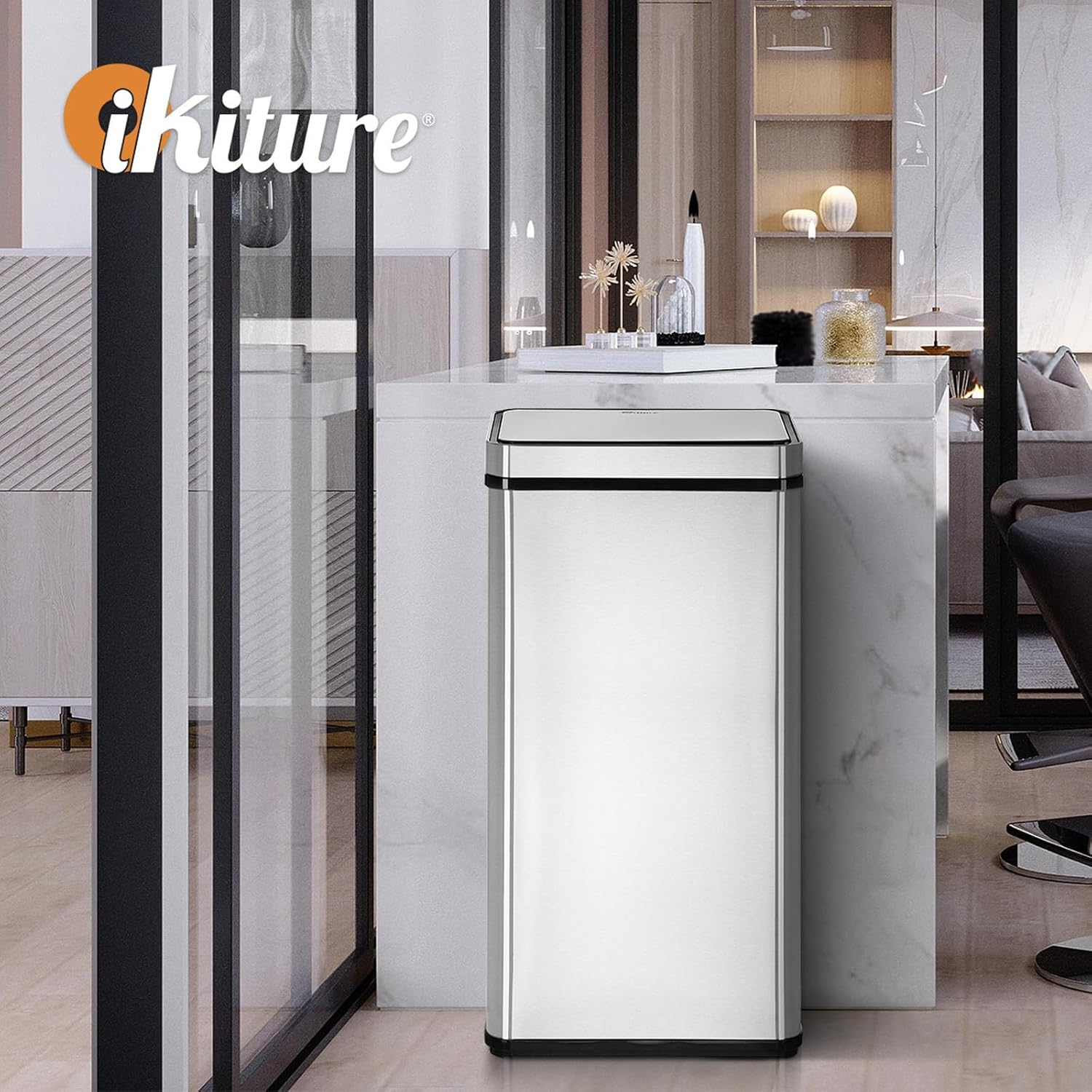 Oikiture 75L Motion Sensor Bin Automatic Touchless Rubbish Bin with Dual Operation Modes Stainless Steel Trash Can with Soft Close Lid Deodoriser Hands Free Waste Bin for Kitchen Home Office Silver image number 1