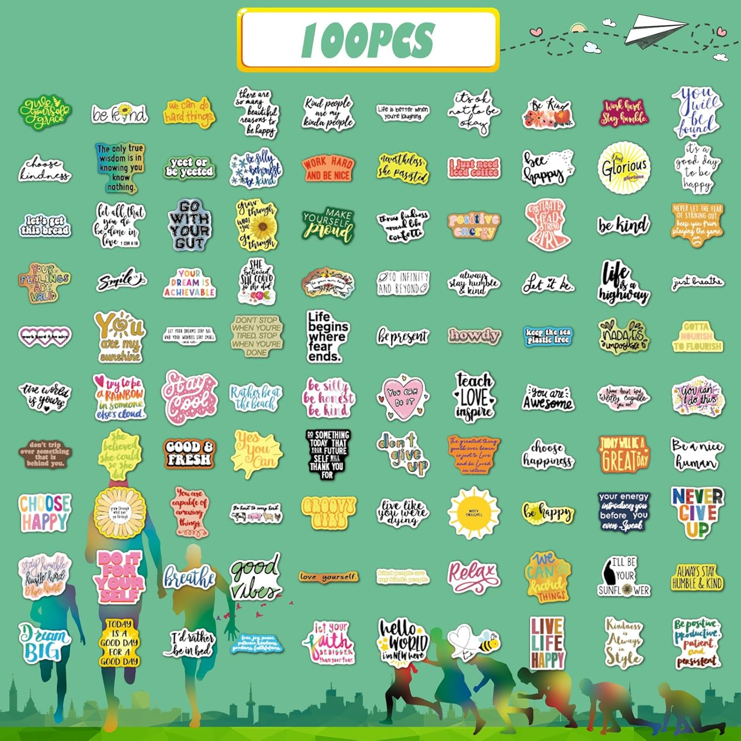 100PCS Stickers, Hianjoo Laptop Decals Cup Decorations Vinyl Waterproof Encourage Stickers for Water Bottles Windows Snowboard Envelopes Learning Theme Gifts Tags Kids Teens Adults image number 4