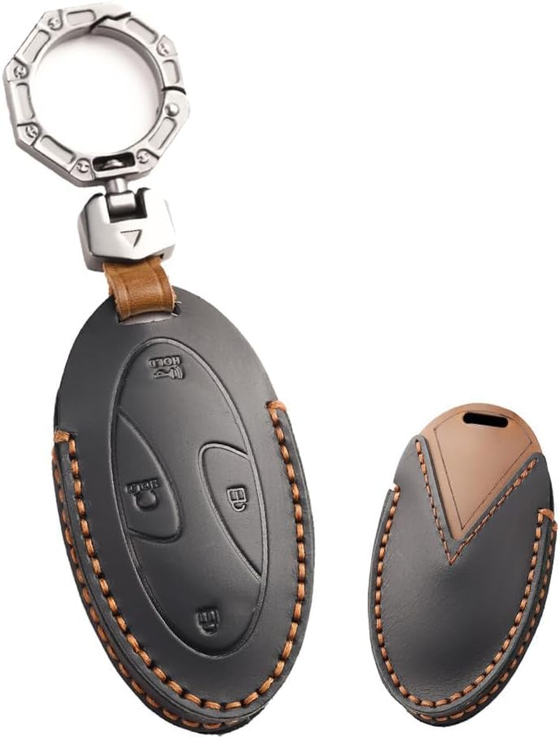 Ontto Key Fob Cover Case Keyring Fit for Hyundai Grandeur GN7 Ioniq 6 Kona 2023 2024 Leather Key Holder Shell Bag Keychain Protector Accessories 5 Buttons Brown
