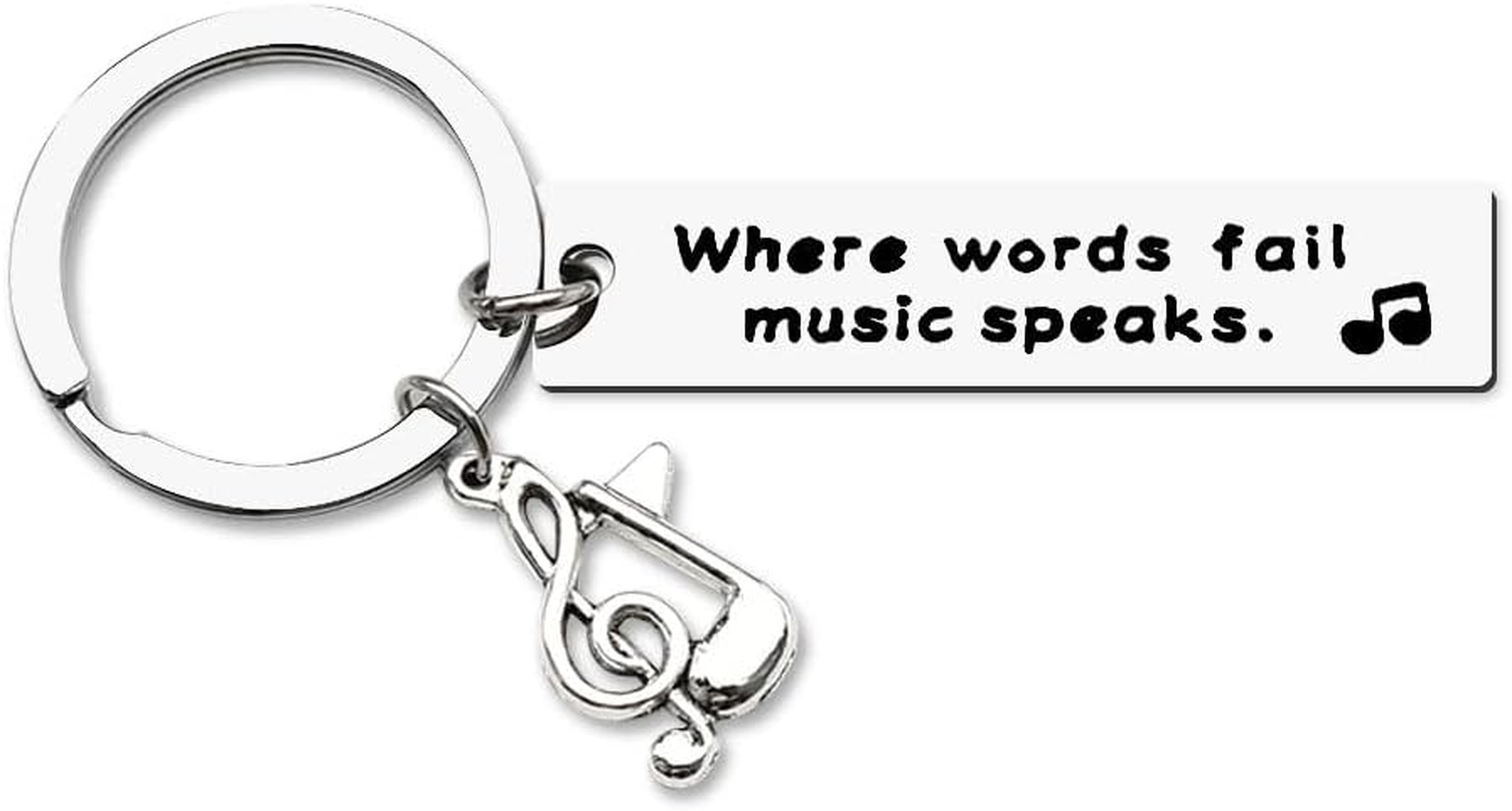 Music Keychain Gifts for Musicians & Lovers - Inspirational Teacher & Student Gift Ideas - Where Words Fail, Music Speaks image number 2