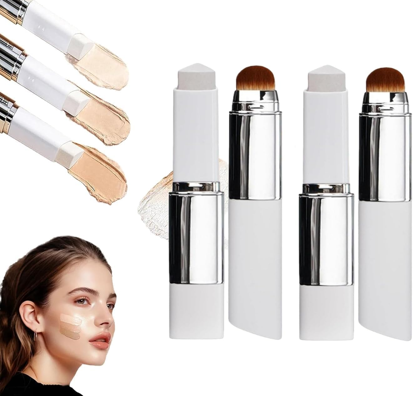 BLANC Cover Cream Stick V - Korean Color, Changing Foundation with Detachable Brush - Full to Medium Coverage Base Makeup (Natural)