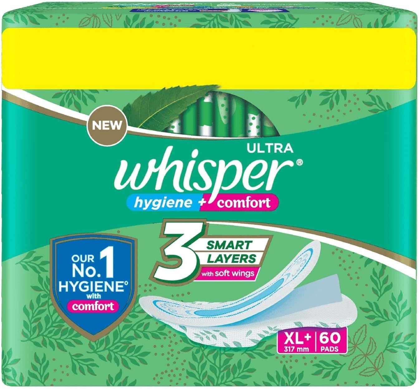 Whisper Ultra Clean Sanitary Pads for Women, XL+ 60 Pads (42+18 Pads Free) image number 3