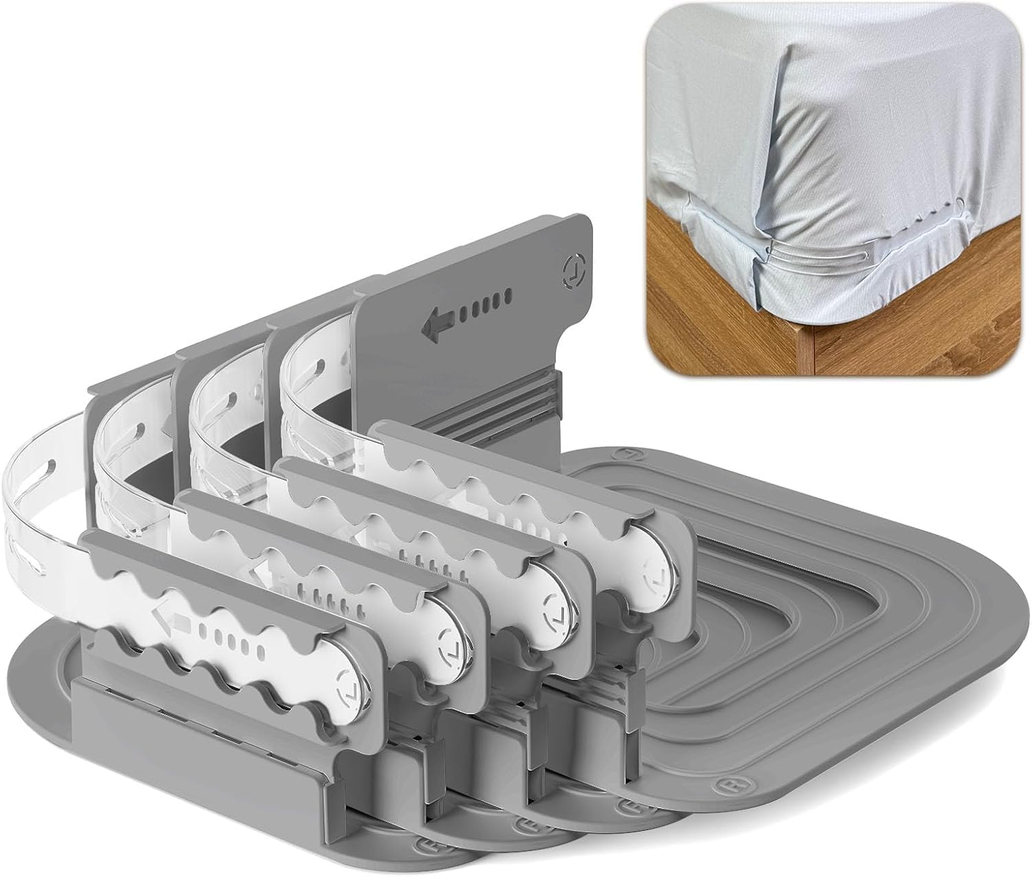 Bed Sheet Holder, Fitted Sheet Holder, Lock Bed Sheet Clips and Fasteners, Sheet & Pillowcase Sets, No More Loose Sheets, Easy Installation (White)