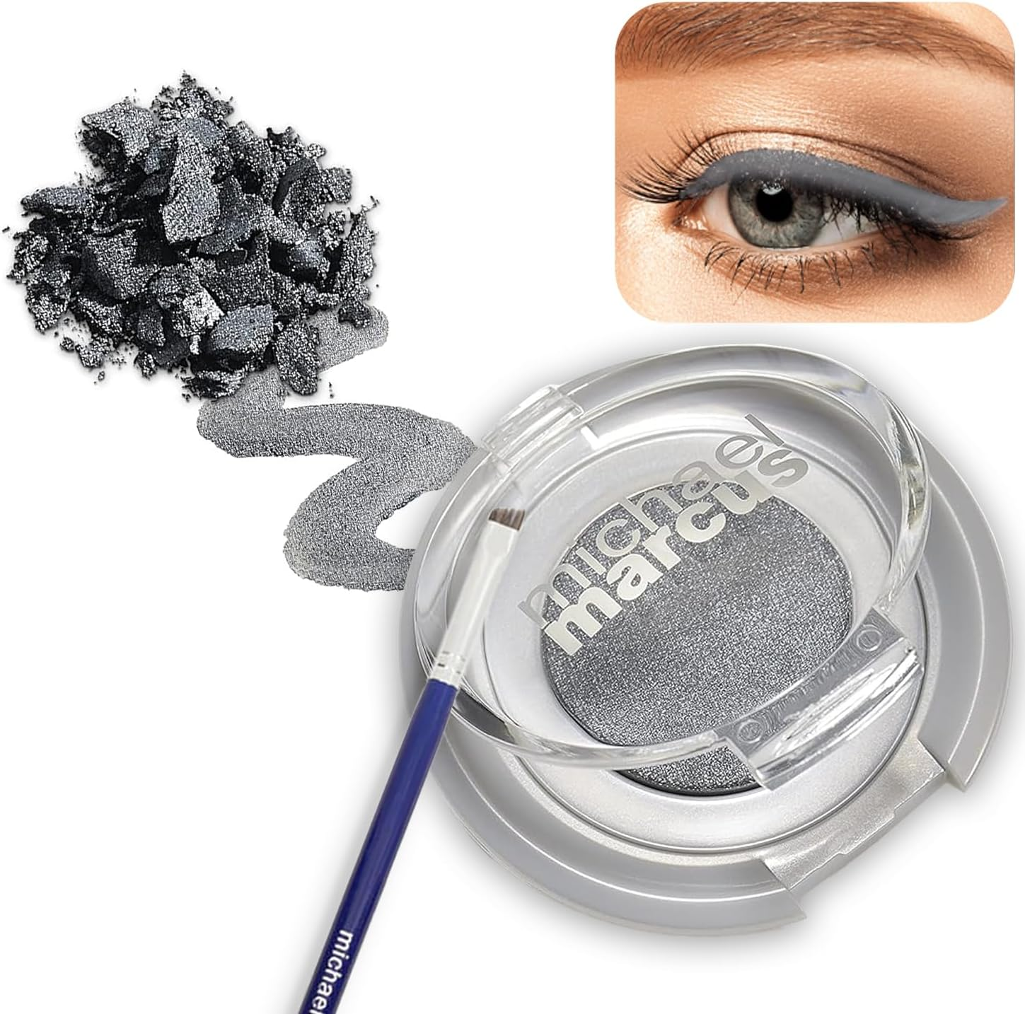 Michael Marcus Cake Eyeliner & Brush - 2 Piece Water Activated Dry Pressed Eyeliner & Professional Brush - Long-Lasting, Vibrant Color, Smudge Resistant - Cruelty Free Paraben Free (Twilight)