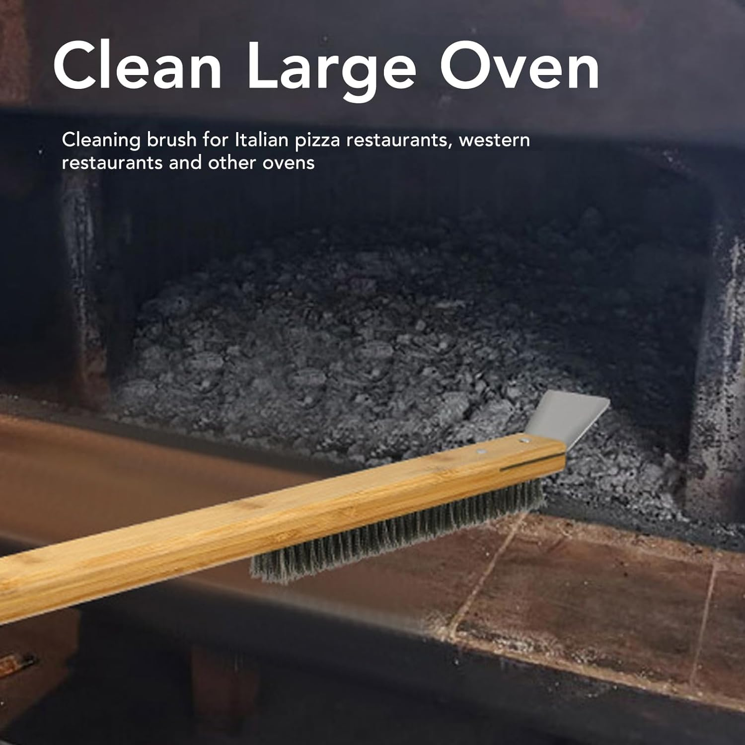 Pizza Oven Brush, 57.5Cm Non Scratch Heat Proof Stainless Steel Pizza Stone Cleaning Brush, Long Bamboo Handle Outdoor Pizza Oven Accessories with Scraper, Hanging Hole image number 6