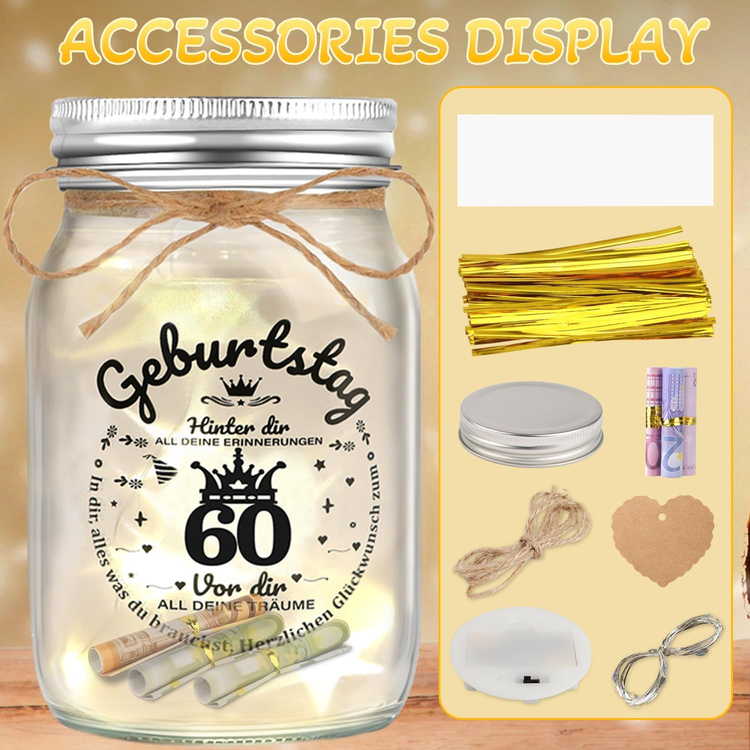 Apexxus 60Th Birthday Woman Man LED Bottle Light Birthday 60Th Money Gifts Packaging 60Th Birthday Gift Money Light Bottle Cool Gift Ideas image number 5