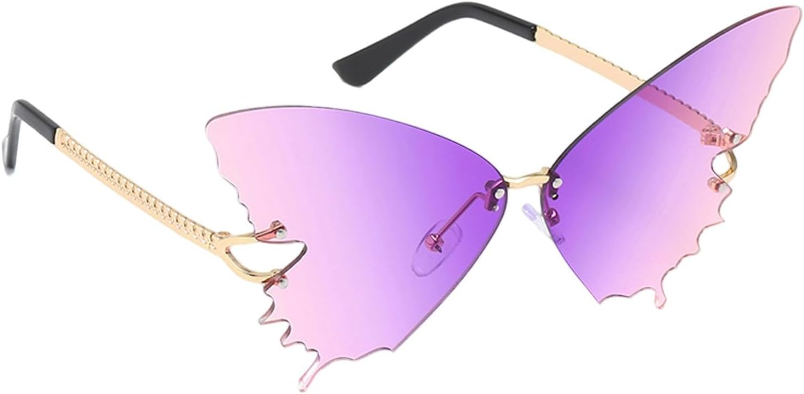 Qkbuza Butterfly Glasses - Trendy Eyeglasses - Butterfly Frameless Oversized Eyewear Anti-Glare Trendy for Women Driving Beach Vacation Summer Outdoor