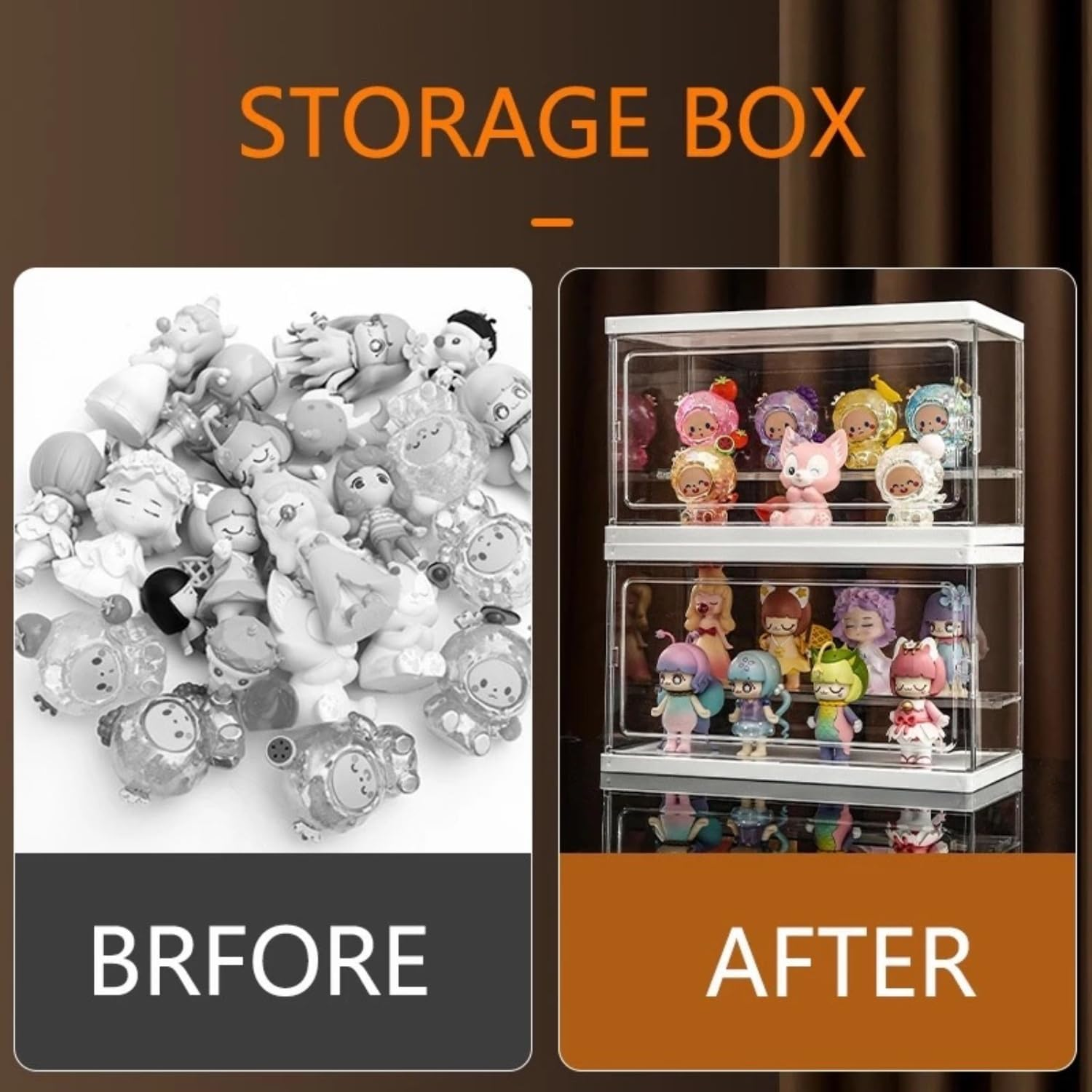 Toy Display Storage Box Acrylic Clear Display Case PET Transparent Case Figure Display Dust-Proof Cabinet Doll Toys Organizer Case Countertop Cube with Removable Ladder (Large - One Layer) image number 4