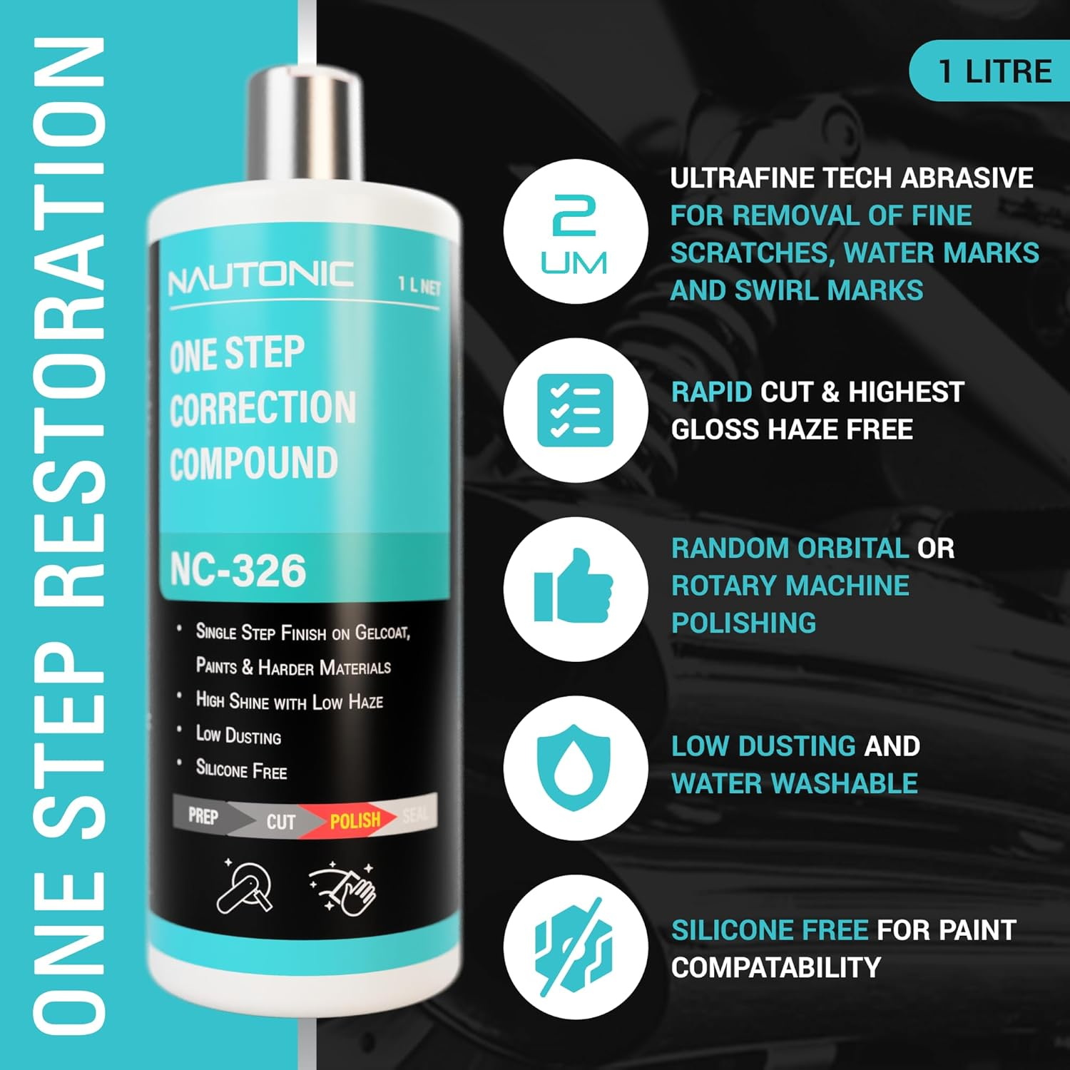 One Step Correction Compound NC-326 High Gloss for Paint, Gelcoat and Acrylic -1Lt image number 2