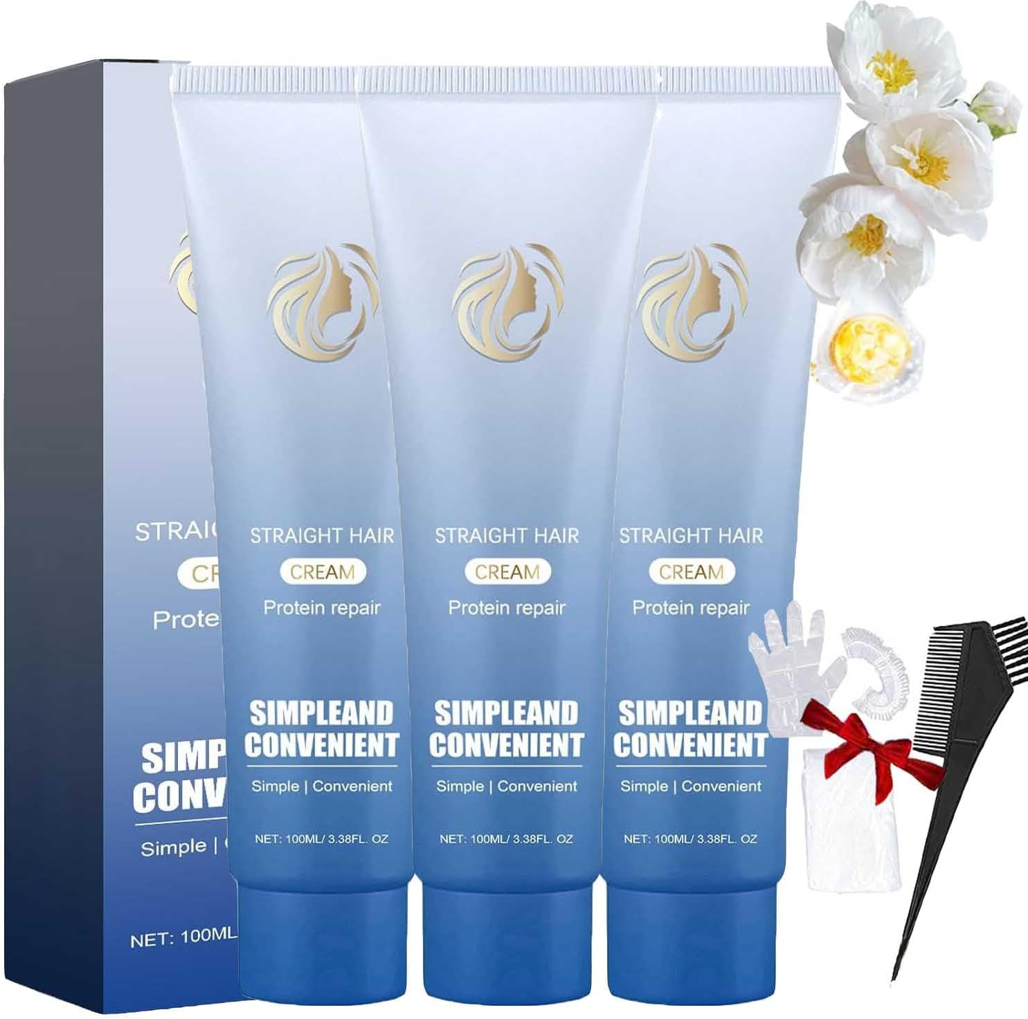 Protein Correction Hair Straightening Cream,Silk & Gloss Protein Correction Hair Cream,Nourishing Fast Smoothing Hair Straightener Creams,Straighten and Care 2-In-1 (2Pcs-A, SIZE-1010)