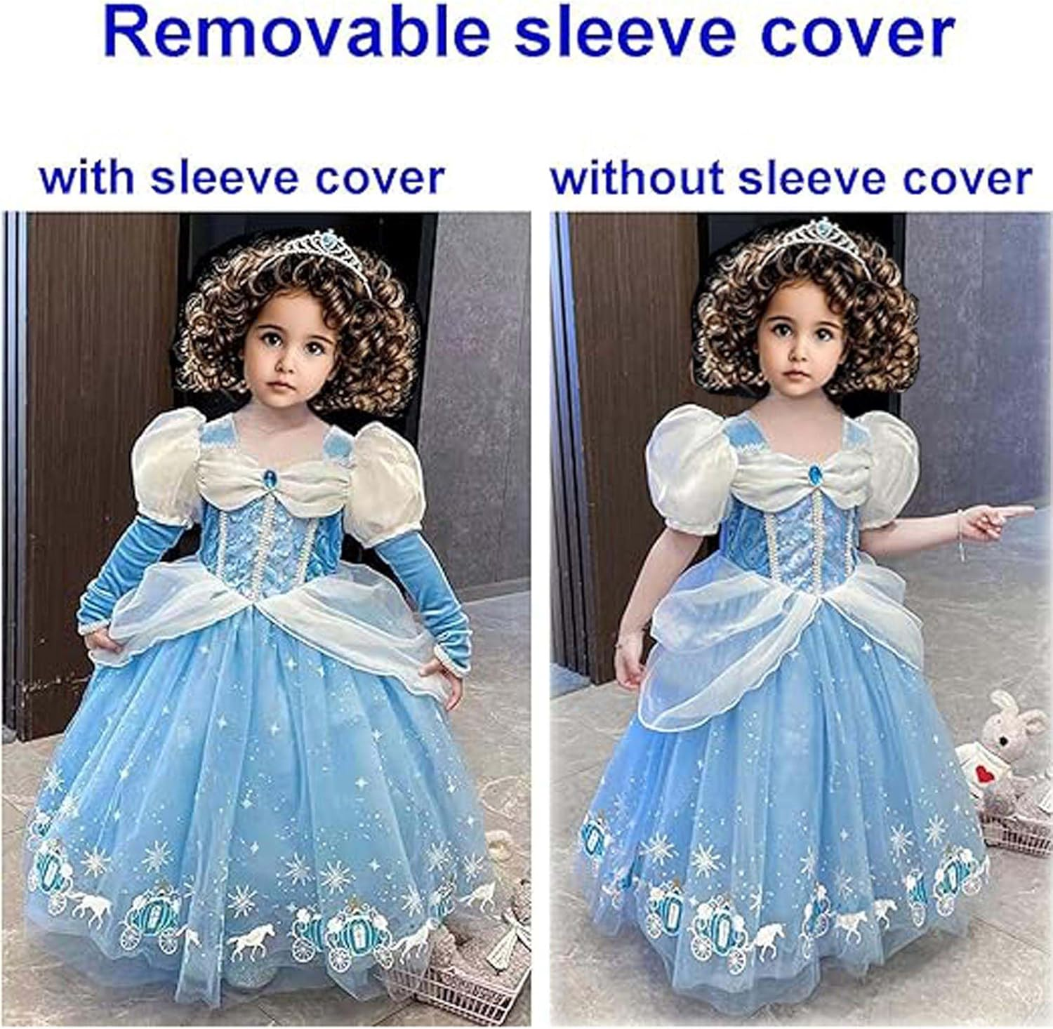 Princess Dresses for Girls Little Kids Blue Princess Costume Cosplay Outfit Birthday Halloween Prom Party Dress Up image number 3