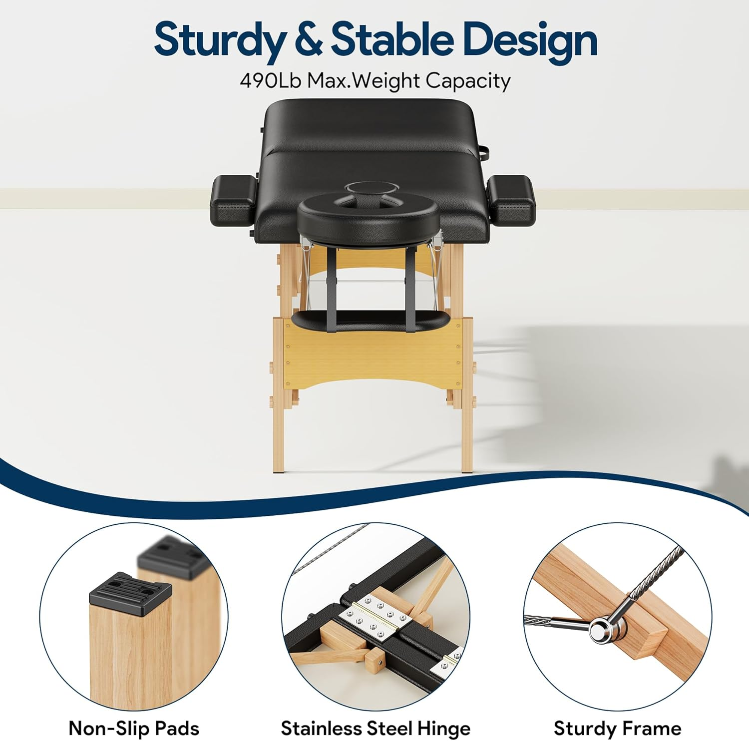 Brelley Massage Table Portable Wooden Lash Bed 24" Wide Adjustable Height 2-Fold Spa Table Foldable Tattoo Bed image number 6