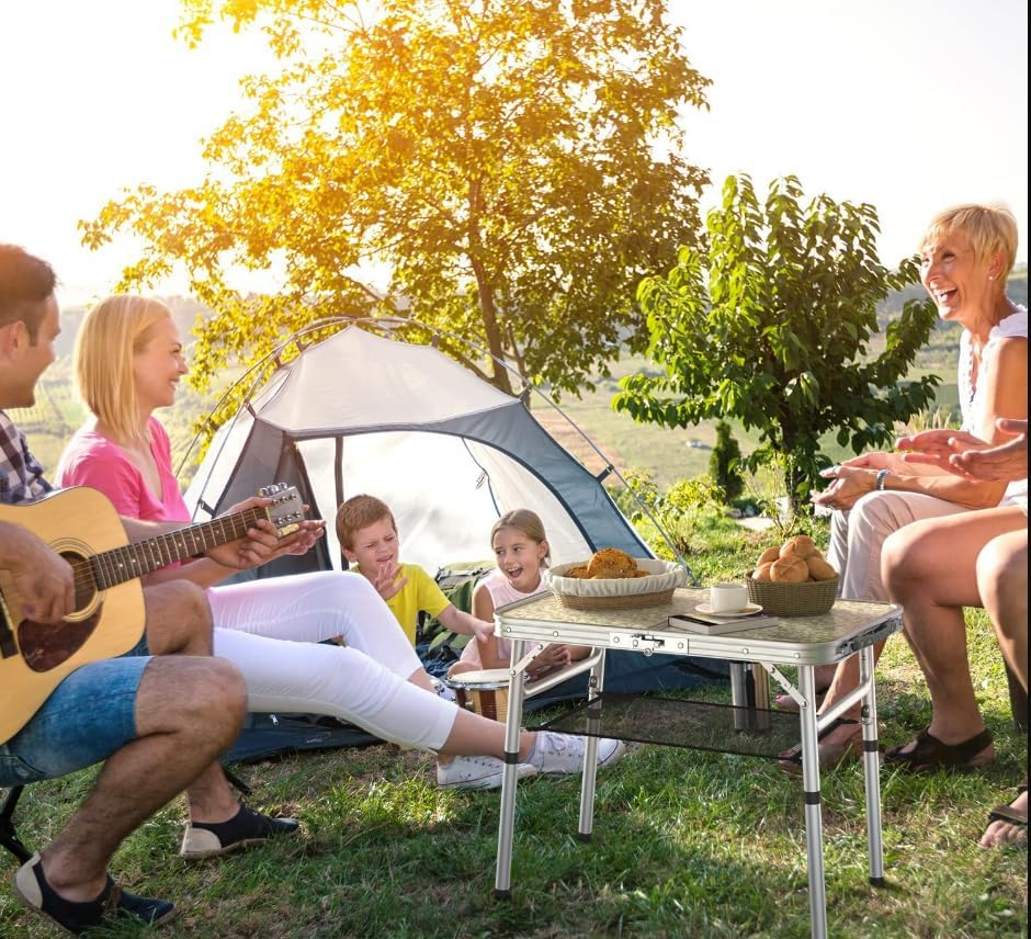 Sportneer Camping Table: Adjustable 3 Heights Foldable Table with Mesh Layer Lightweight Portable Compact Sturdy Lightweight Easy to Assemble Folding Camp Tables for Outdoor Camp Picnic Beach BBQ