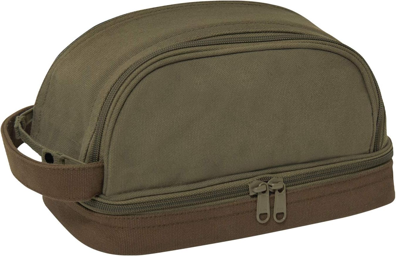 Rothco Deluxe Canvas Travel Kit &ndash; Vintage Dopp Toiletry Shower Organizer Shaving Bag, Olive Drab, Classic