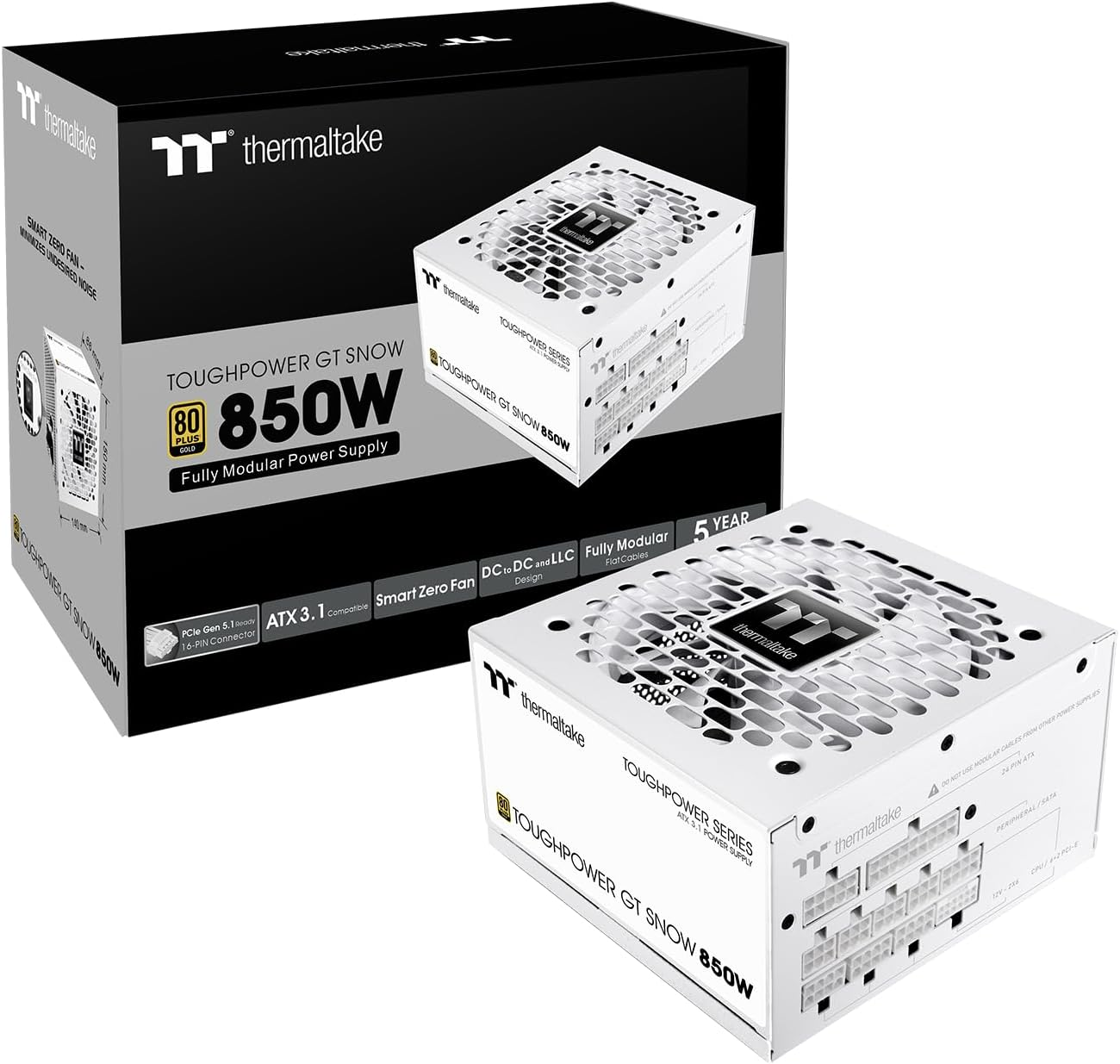 Thermaltake Toughpower GT 850W ATX 3.1 Standard Power Supply; 80 plus Gold Efficiency; Smart Zero Fan; Built-In 450W Pcie 5.1 Connector; PS-TPT-0850FNFAGU-3 ; 5 Year Warranty