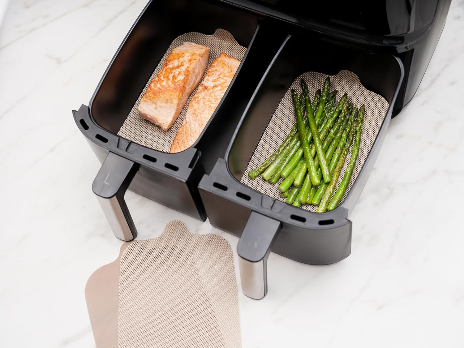 Nostik Dual Air Fryer Liner Brown &ndash; Set of 4. Reusable, Non-Stick Liners for Mess-Free Air Frying. Customisable to Fit Any Fryer, Heat-Resistant, Dishwasher-Safe, and Durable image number 2