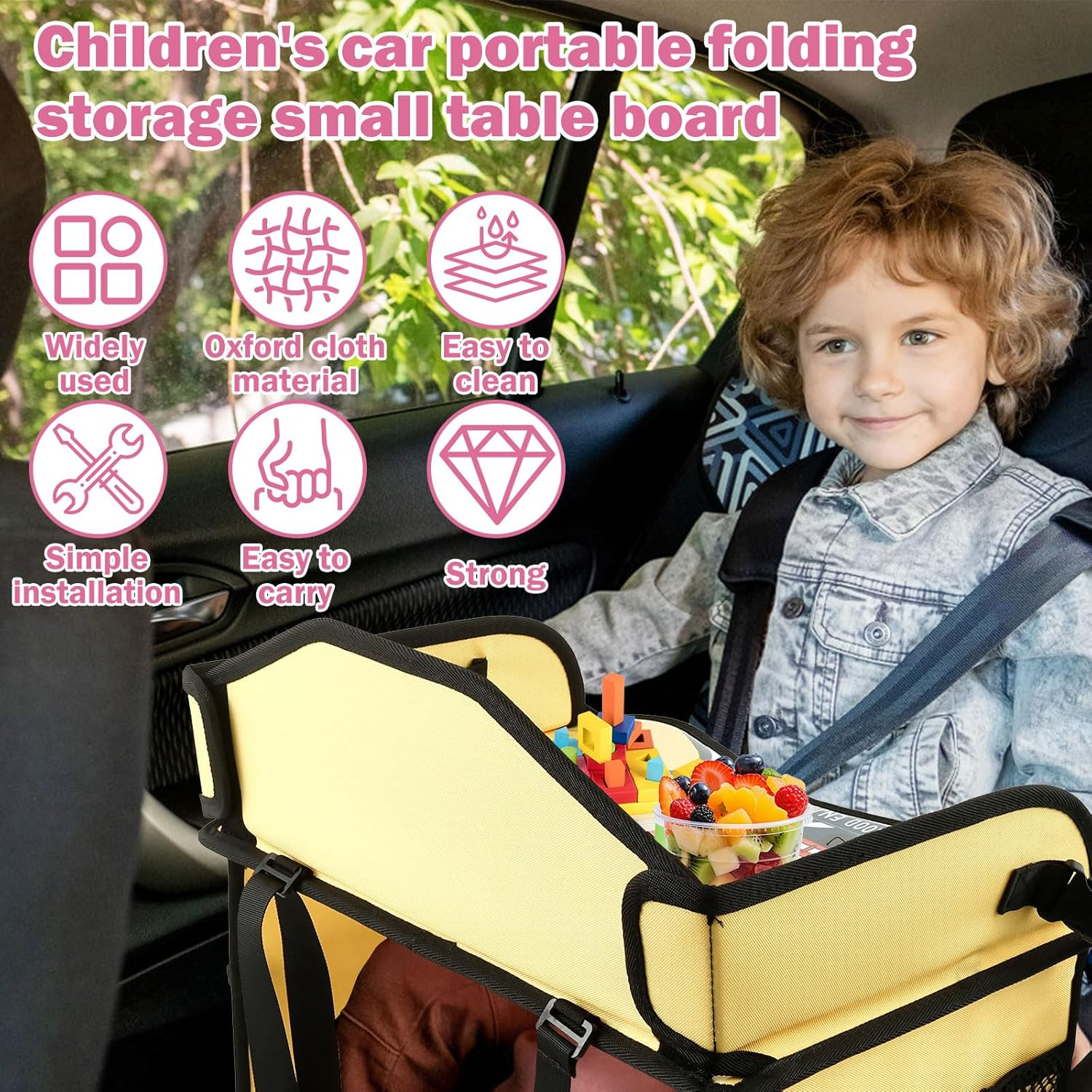 Car Seat Tray, Portable Kid Travel Table, Multifunctional Car Seat Tray Table for Drawing, Watching TV, Storage Toys, Pen, Books, Water Bottle, Snack (Style1) image number 3