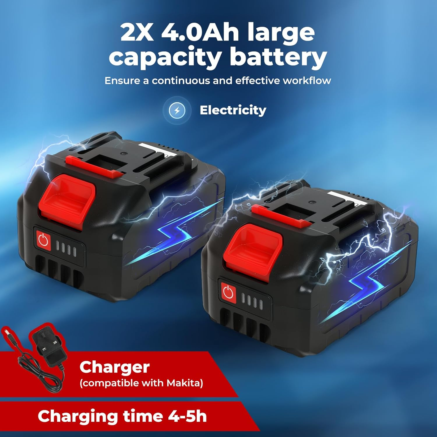 Traderight 21V Cordless Impact Wrench &ndash; 1/2" Hex Chuck,400Nm Torque,3000Rpm Variable Speed Trigger,72-Piece Impact Socket Set&Tool Kit with 2&times;4.0Ah Batteries for Diy,Automotive&Power Tools Projects image number 2