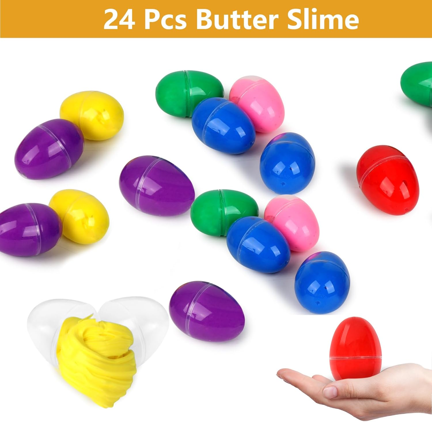 24 Pcs Butter Slime in Transparent Egg Shells for Kids Party Favors, Stretchy Non-Sticky Mess-Free Butter Slime Toys for Party Bag Filler Classroom Rewards Easter Basket Stuffers image number 2