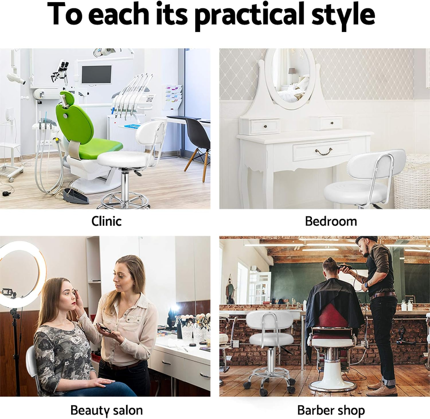 Artiss round PU Salon Stool, Bar Stools Swivel Lounge Drafting Chair Piano Guitar Seat Barber Chairs Outdoor Spa Indoor Home Office Kitchen Furniture, with Backrest Hydraulic Lift White image number 2