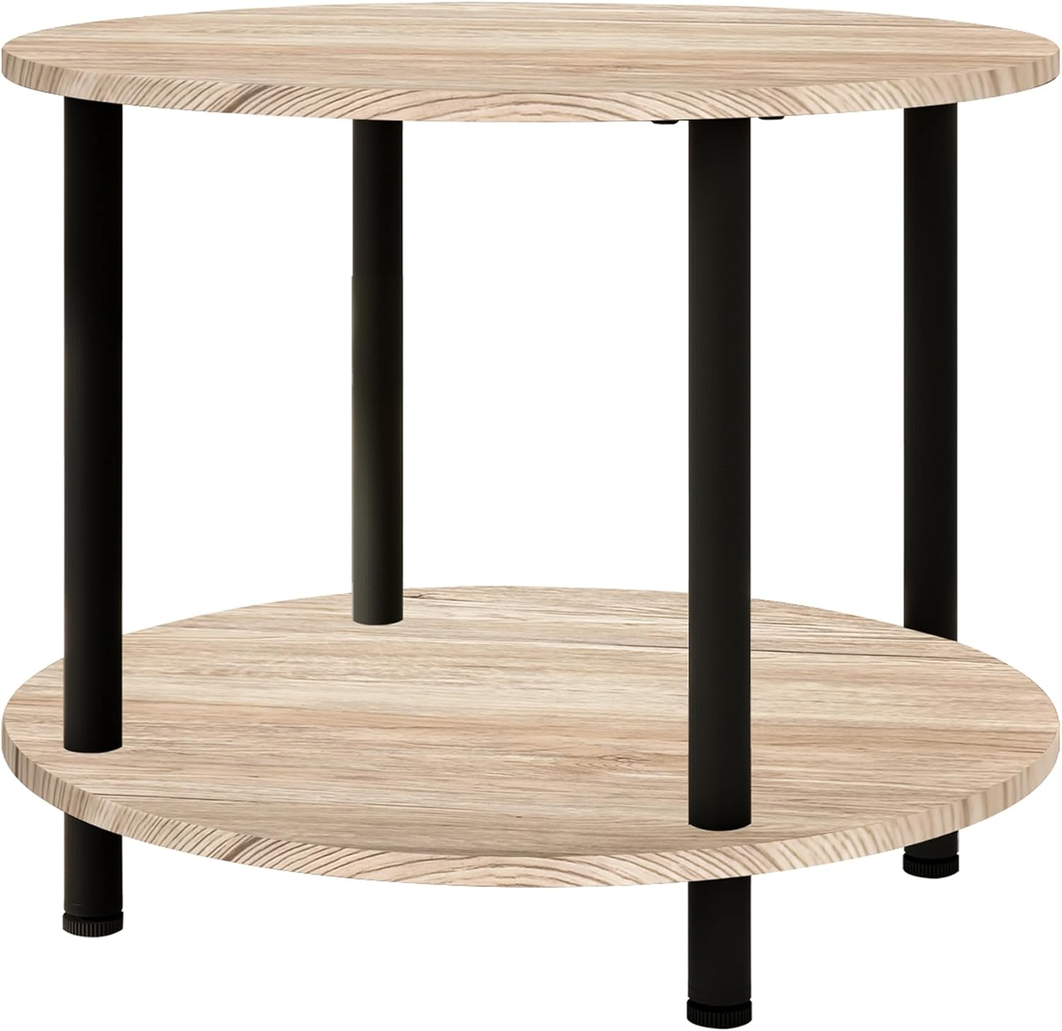 VERFARM 60CM round Coffee Table, 2-Tier Small Circle Coffee Table with Storage, Modern Center Accent Table with Metal Frame, Side Table End Table for Small Space, Living Room, Office, Teak Oak - Black + Rustic Brown image number 2