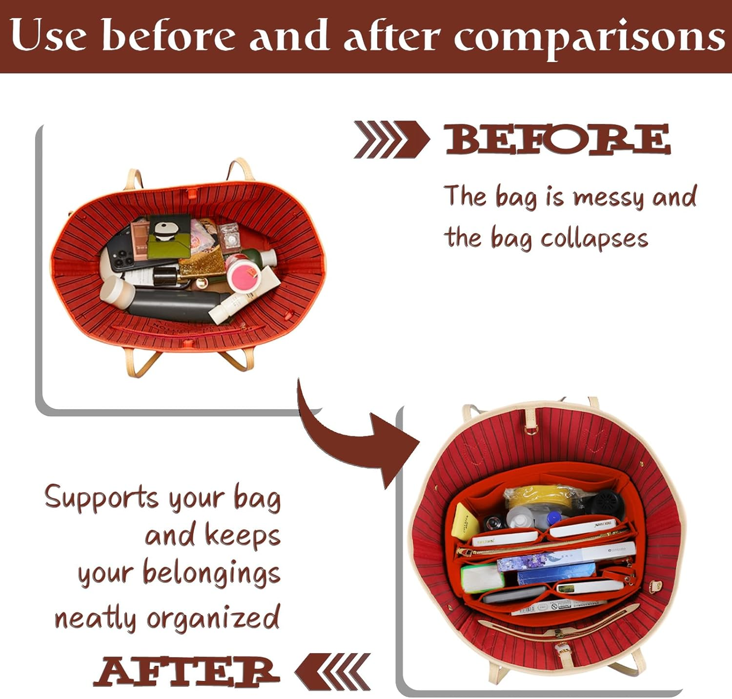 Lckaey Handbag Organizer for Speedy 25 Organizer Insert Tote Bag and Hand Bag Organizer Insert Y095Crimson-M image number 4