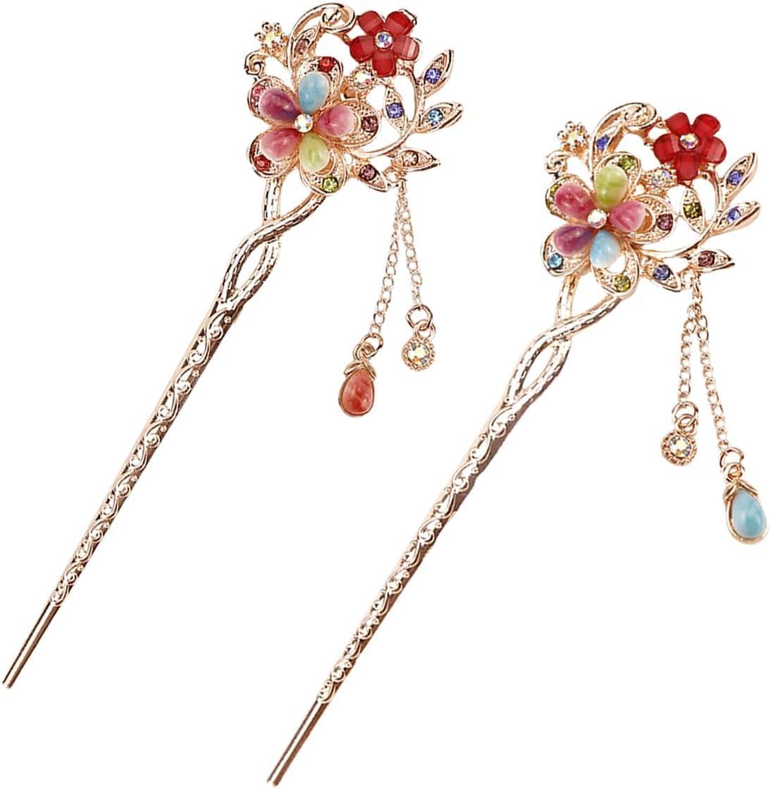 LNQ LUNIQI Chinese Hair Sticks Gold, Pack of 2 Vintage Hair Sticks with Pendant, Elegant Hair Stick with Rhinestones for Decorative Hair, Solid Hairstyle, 15 Cm image number 3