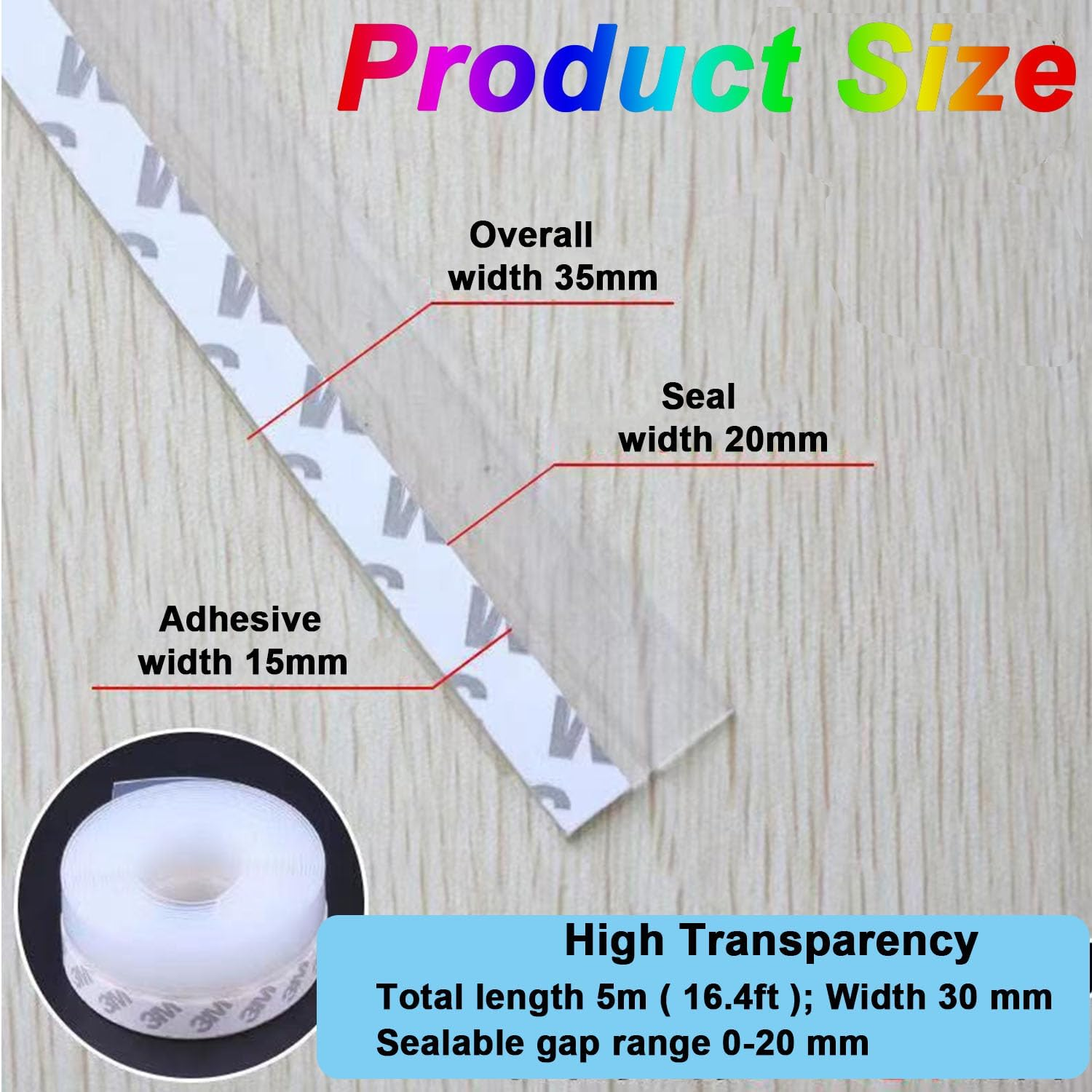35Mm Weather Stripping for Door Frame, 16.4 Feet Silicone Seal Strip for Doors, Windows, Shower, Glass Gaps