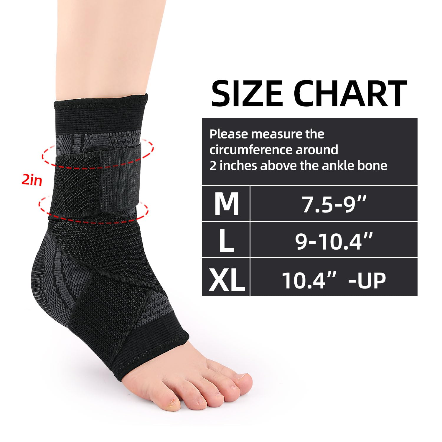 Ankle Support, Adjustable Compression Ankle Sleeves, Sports Ankle Braces Foot Heel Socks for Men&Women, One Size [1 Pair] (Black) image number 1