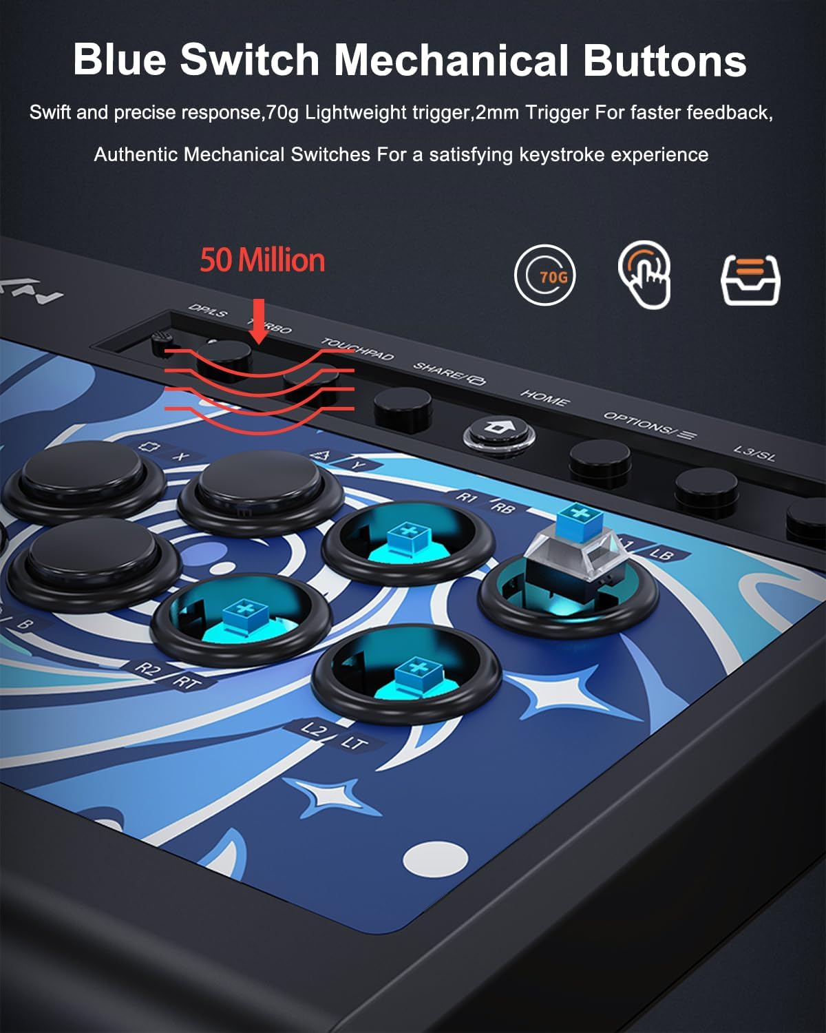 PXN 008 Arcade Fight Stick with 360 Degree Joystick Blue Switch Mechanical Buttons Turbo Function and Audio Connection for Fast Immersive Arcade Action Compatible with PC Playstation Xbox and Switch