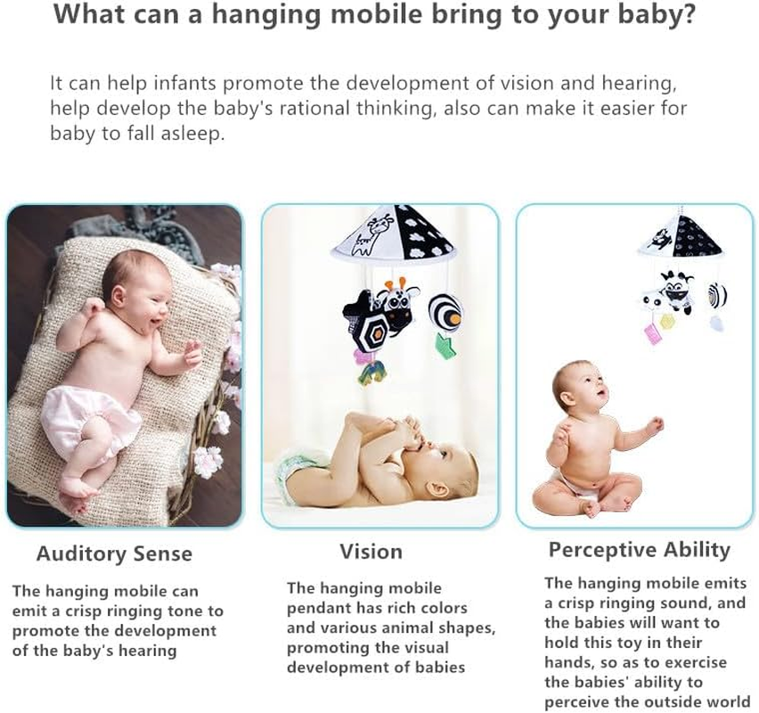 Hanging Baby Toys, Black and White High Contrast Animal Plush Toys with Rattles and Sequins, Stroller & Car Seat Mount, Unisex Children