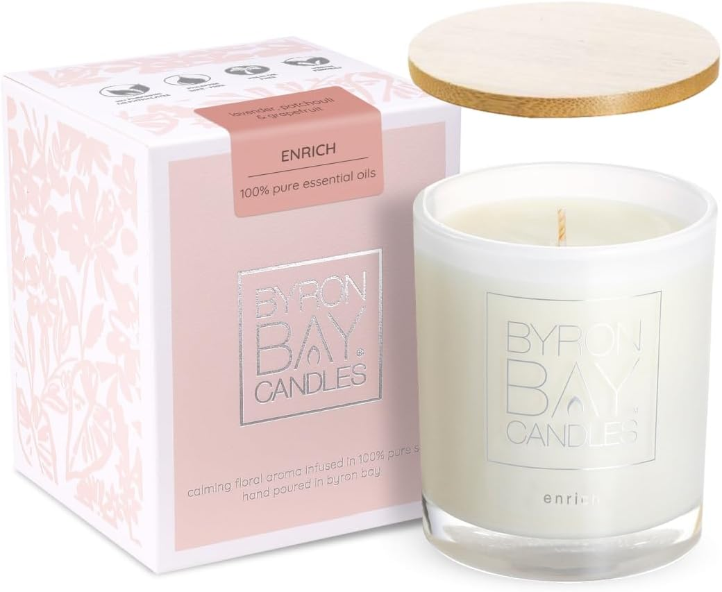Enrich 50 Hour Large Soy Scented Candle Gift Set with Lavender Grapefruit Patchouli Essential Oils Hand Poured Eco-Friendly, Jar Natural Aromatherapy Relaxation Soy Candle for Women image number 3