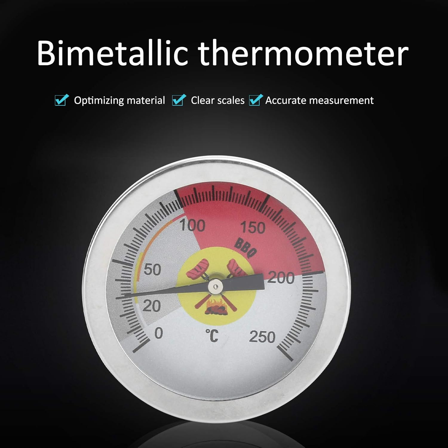 0‑250℃ Durable Grill Thermometer Stainless Steel Oven Pointer Thermometer Temperature image number 6