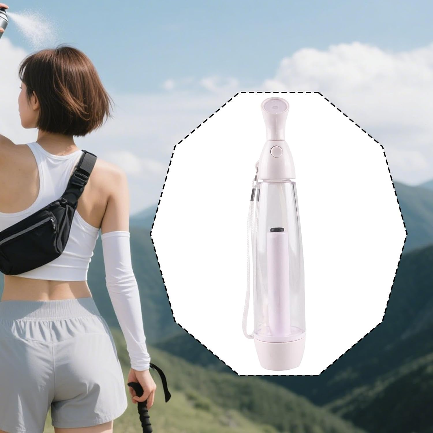 Oshhni Summer Mister Spray Bottle Personal Cooling Device Compact Portable with Carrying Loop Pump Mister Misting Sprayer for Travel, White image number 4