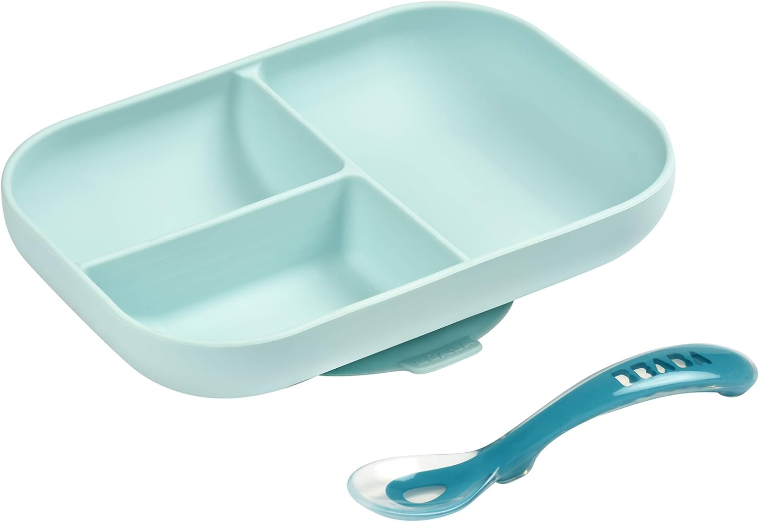 BEABA Divided Silicone Plate and Spoon Set, 2 Count, Blue
