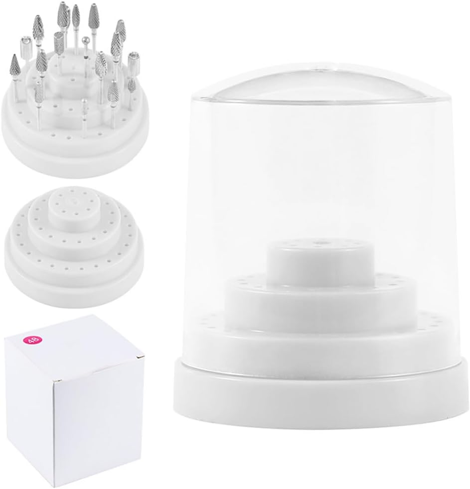 Lurrose 48 Holes Nail Manicure Bit Holder Drill Organiser Display Box Case for Nail Polishing Machine (White)