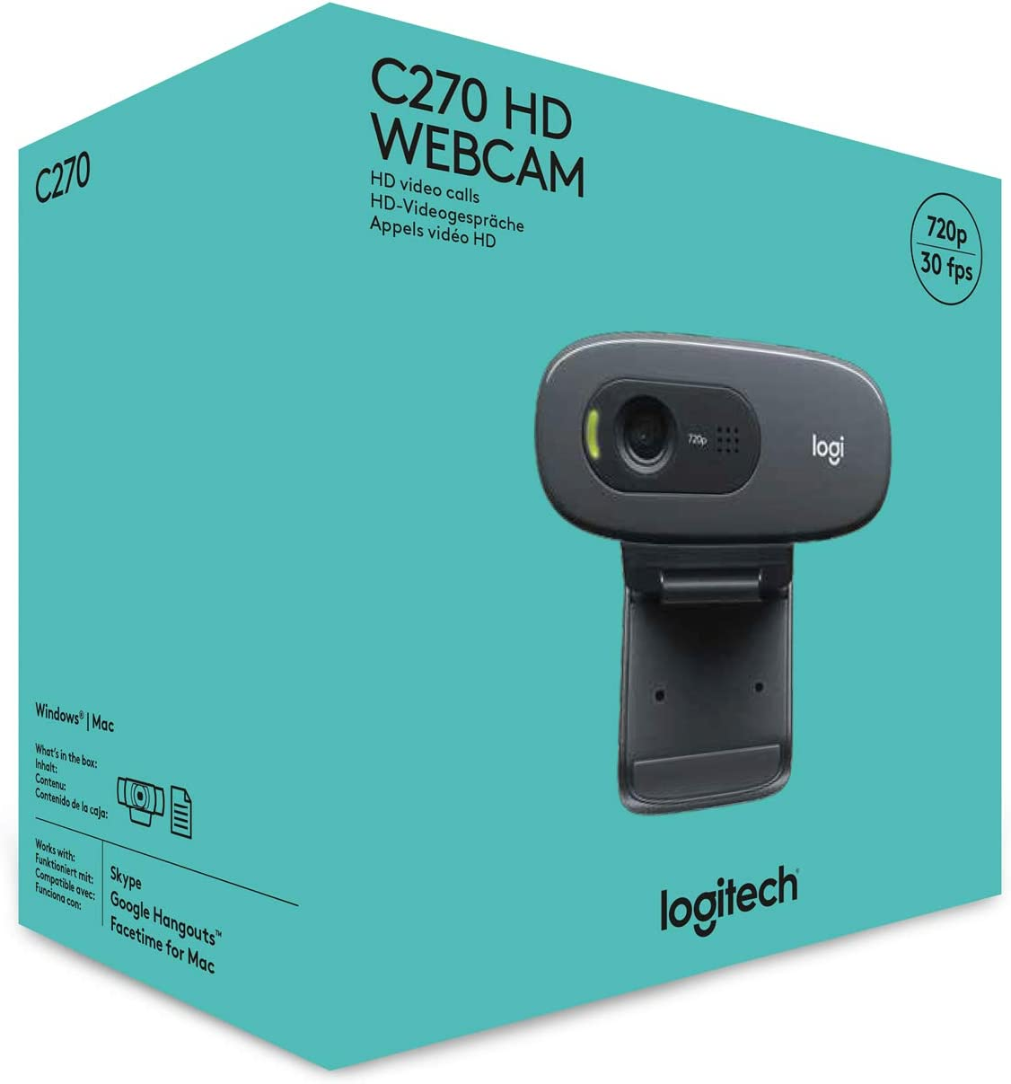 Logitech C270 HD Webcam, HD 720P/30Fps, Widescreen HD Video Calling, HD Light Correction, Noise-Reducing Mic, Streaming, for Skype, Facetime, Hangouts, Webex, Pc/Mac/Laptop/Macbook/Tablet - Black image number 5