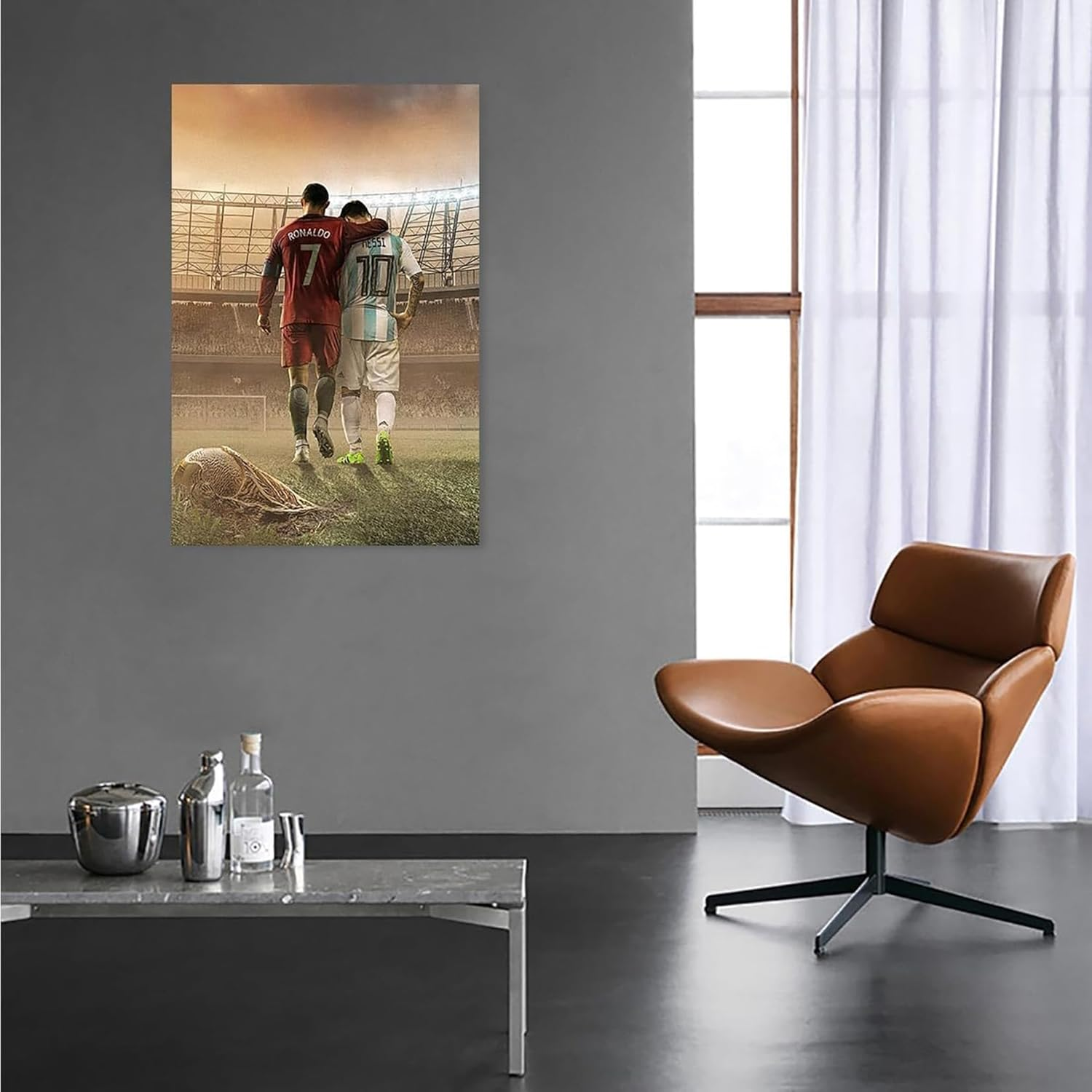 Inspirational Football Poster, Motivational Soccer Star Canvas Mofanmi Art Football Stars Cristiano Ronaldo and Lionel Messi Canvas Poster Art Wall Decor (12In&times;18In, Unframed, Messi and Ronaldo) image number 2