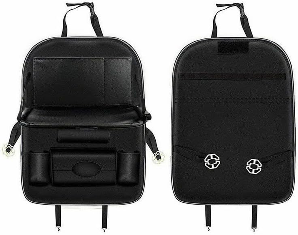 LEDON Foldable Car Back Seat Organiser Leather Storage Bag Table Tray Cup Holder Universal Auto Storage for Phones, Tablets, Water Bottles image number 1