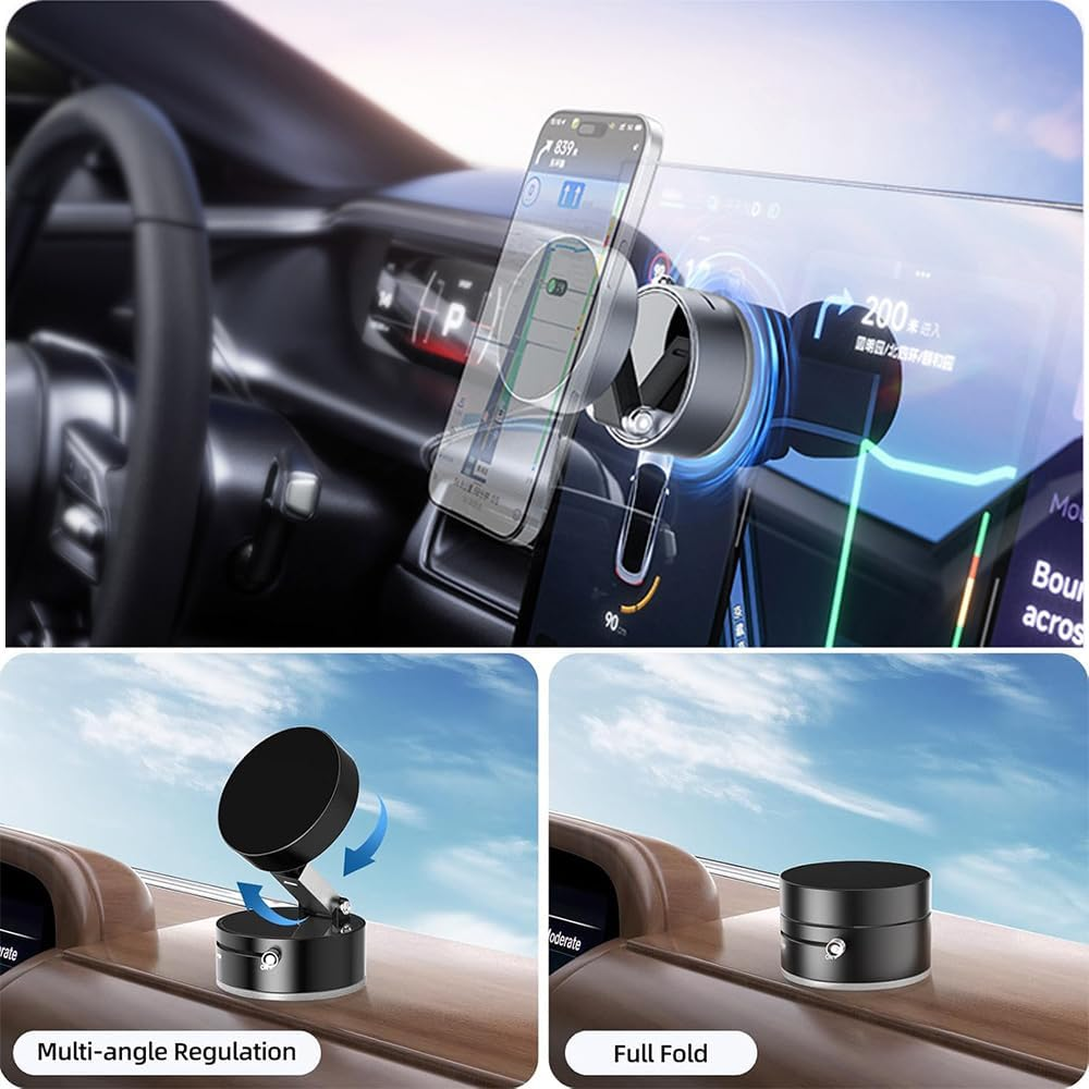 Foldable Vacuum Suction Magnetic Phone Holder,360&deg; Swivel Car Mount with Strong Electric Suction, Hands-Free for Car, Gym, Mirror & Kitchen,Pink