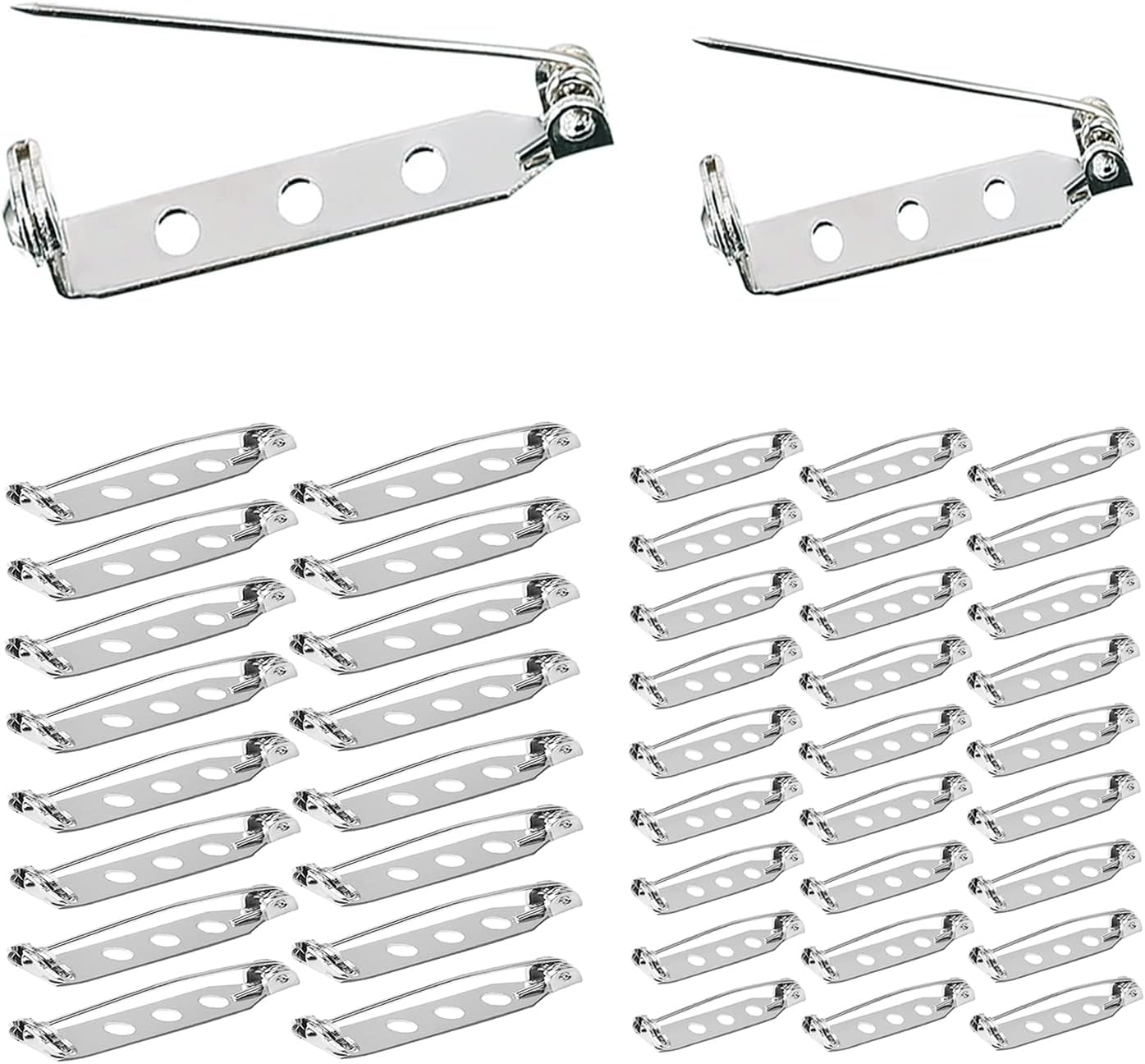 BEADNOVA Brooch Pin Back 60Pcs Bar Pin Back 1.5 Inch Clasp Pinback Brooch Backings for Crafts Badge Name Tag DIY Jewelry Making and Craft (60 Pcs, Silver Color)