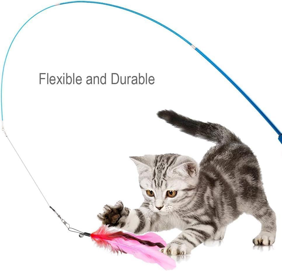 YJSPARKK 13PCS Cat Feather Toys,Interactive Cat Teaser Toy,2 Retractable Wands 11 Replacement Heads Refills for Indoor Kitten to Chase and Exercise image number 4