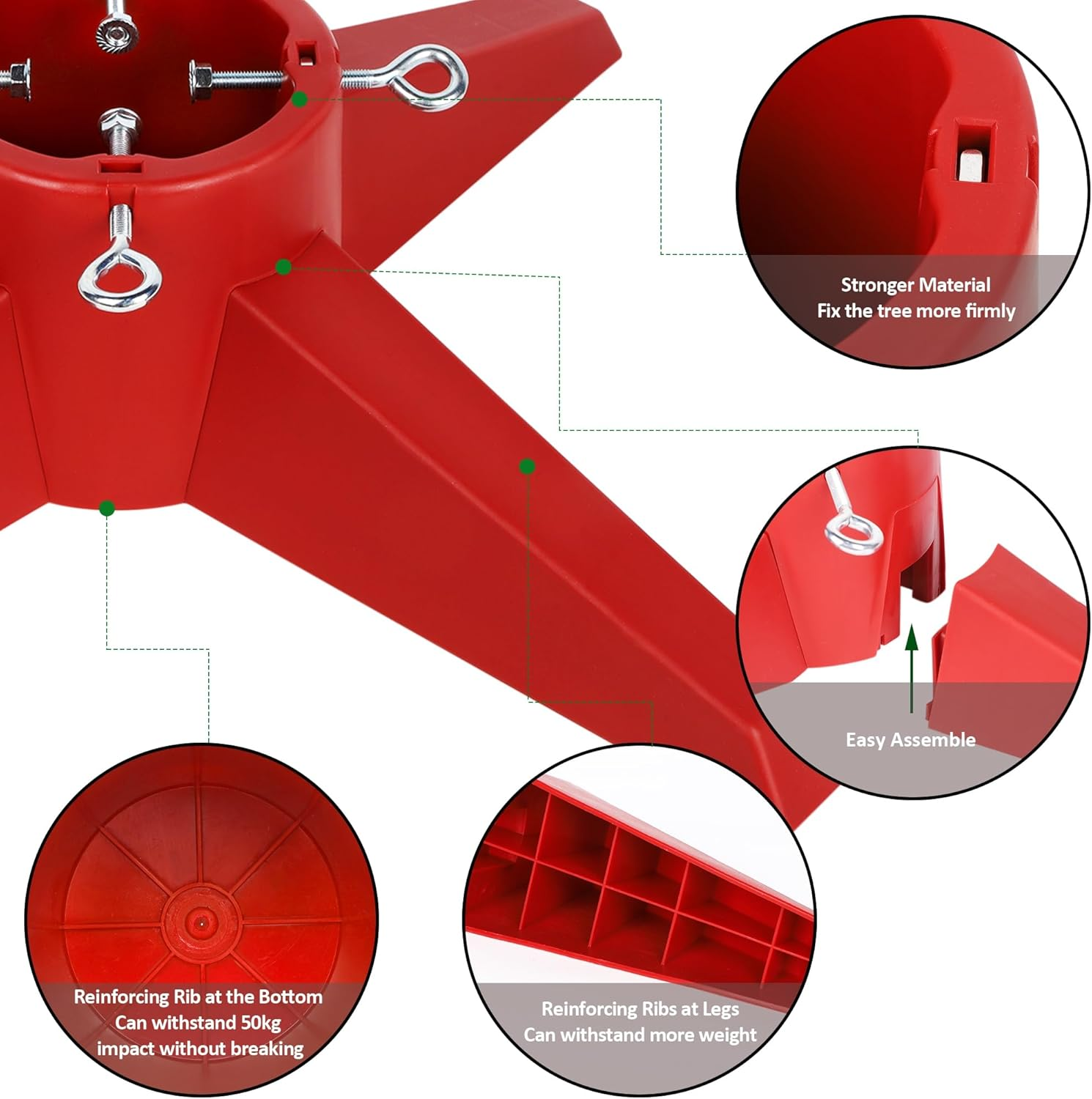 Blissun Christmas Tree Stand, Xmas Tree Base Stand, Christmas Tree Holder for Real Trees, Fits up to 8FT Real and Artificial Trees, Red - Green image number 6