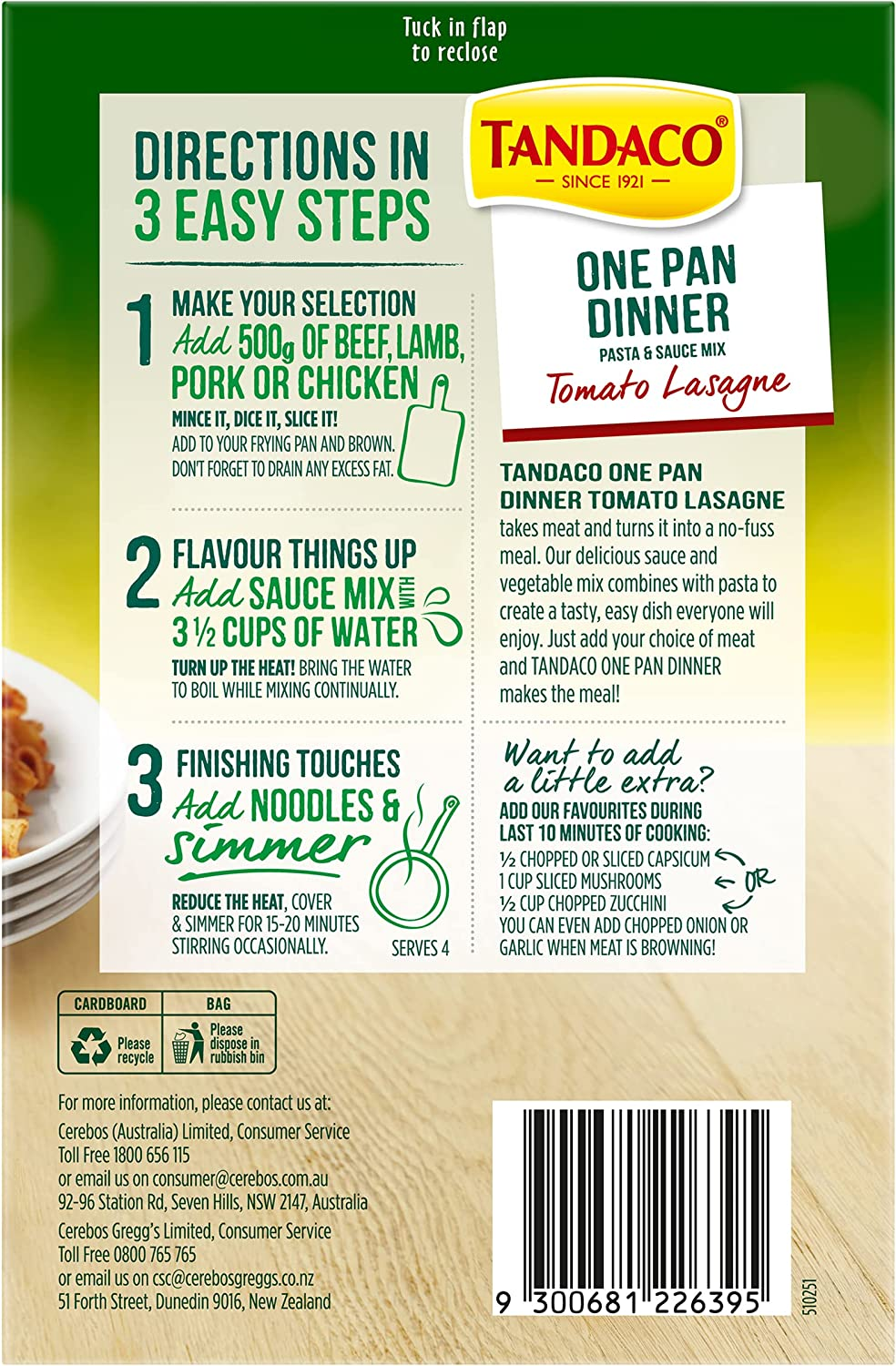 Tandaco Tomato Lasagne One Pan Dinner Ready to Eat Meal 200G image number 1