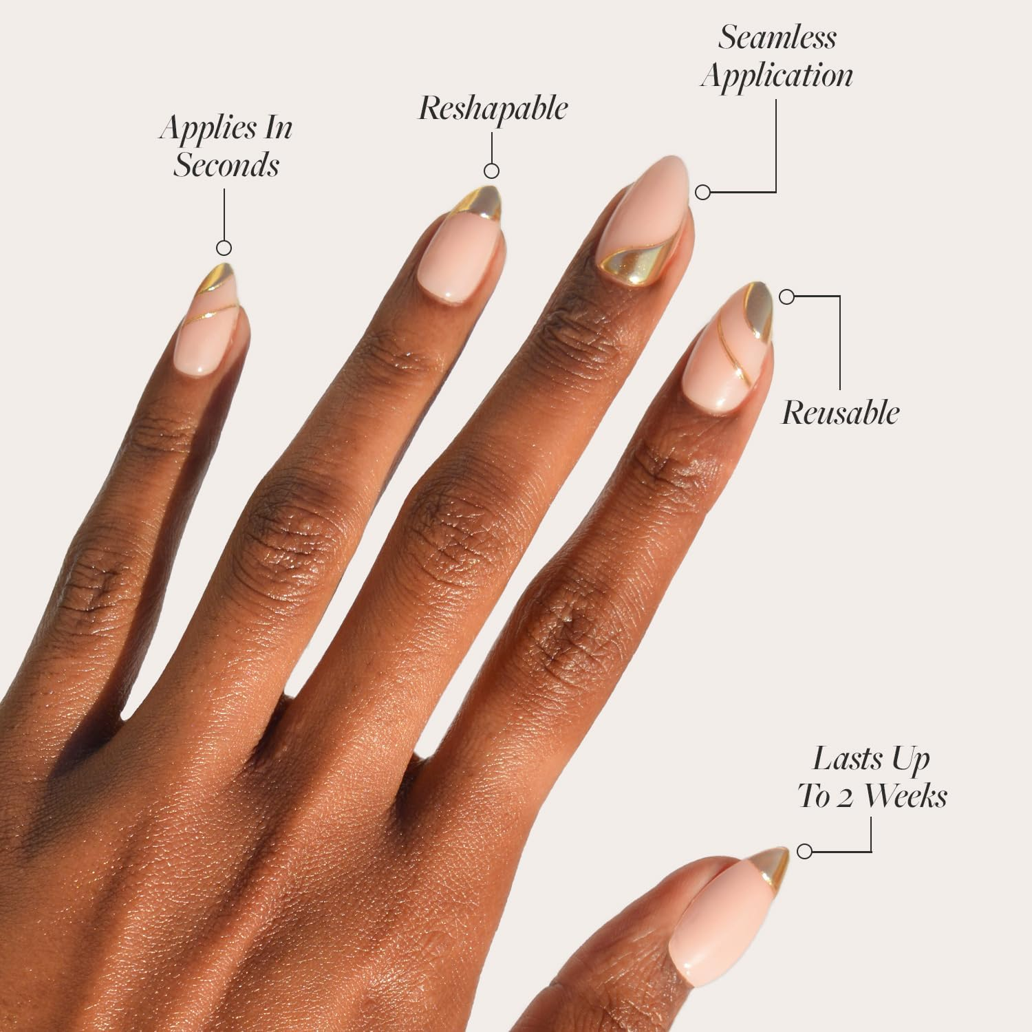 Glamnetic GLAMZILLA - I AM a RICH MAN? | Short Nude Almond False Nails with Gold Foil, Reusable | 15 Sizes - 30 Nail Kit with Glue image number 5
