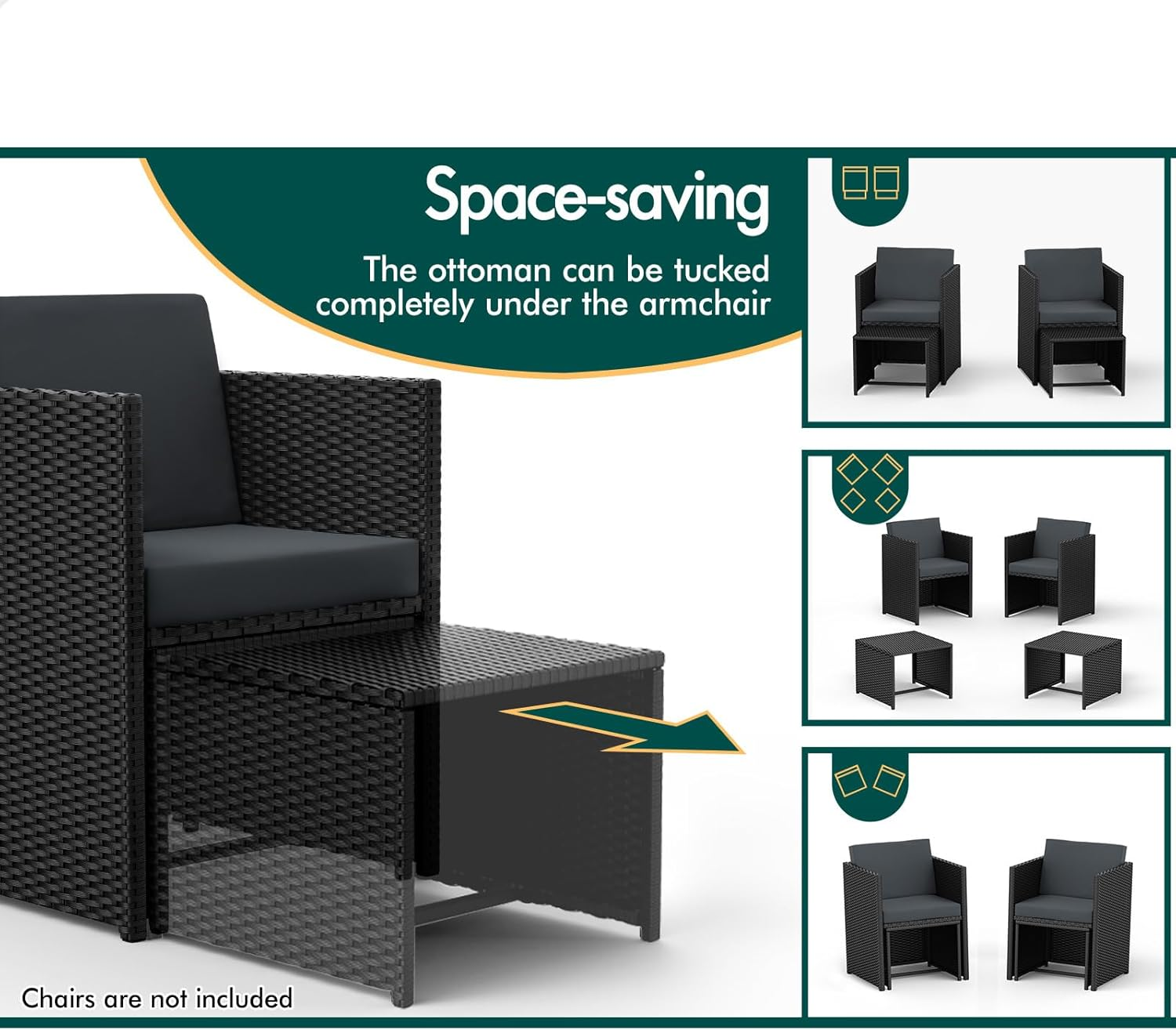 ALFORDSON Wicker Ottomans Set of 4, 4X Seat Cushions＆Covers, Outdoor Patio Furniture Set, Steel Frame, Uv-Resistant image number 6