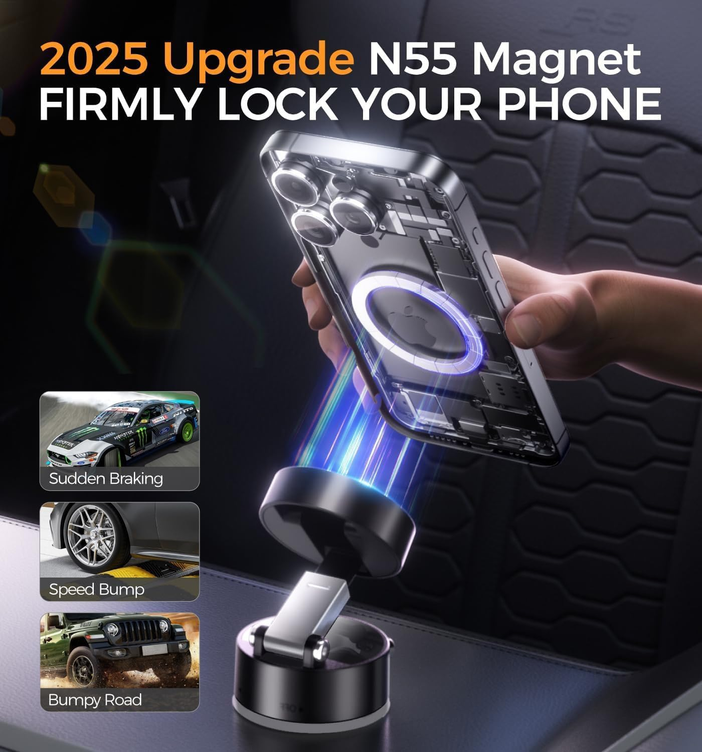 Foldable 360&deg; Magnetic Car Phone Holder, Dashboard Mount for All Smartphones, Universal Rotatable Phone Stand for Iphone and Android image number 2