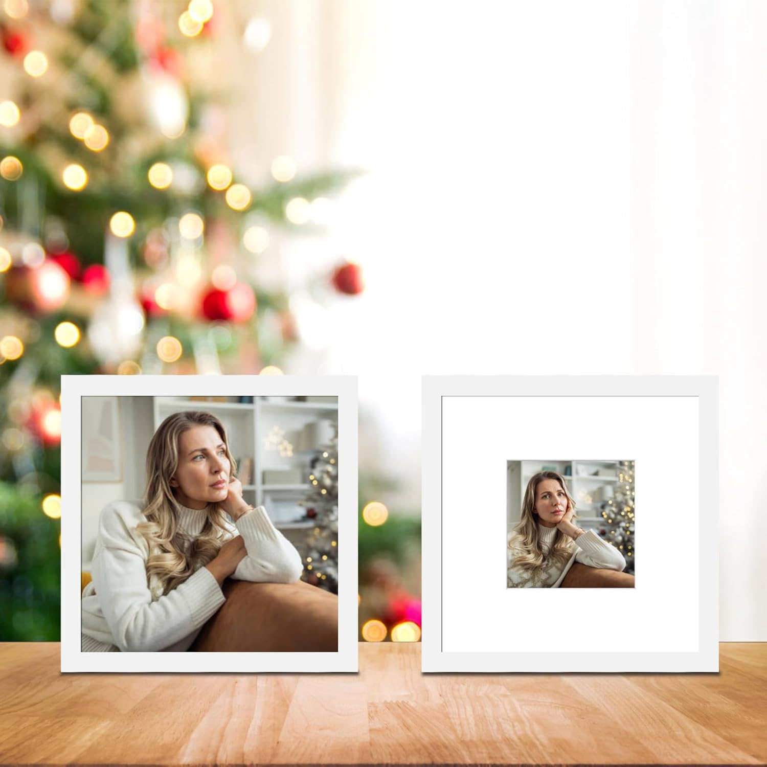 BSRHOME 12X12 Picture Frame Set of 9, Display Pictures 8X8 with Mat or 12X12 without Mat, Multi Collage Gallery Square Photo Frames for Wall or Tabletop, White image number 5