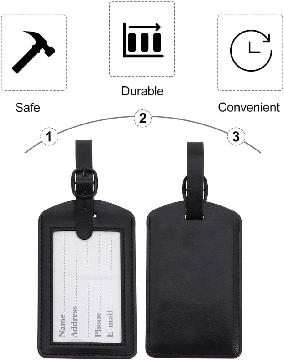 OKUMEYR 5Pcs Black PU Leather Boarding Pass Luggage Tags Lightweight Travel Suitcase Id Labels Reusable and Comfortable Texture Easy-Tie Baggage Identifier for Carry Travel Bags
