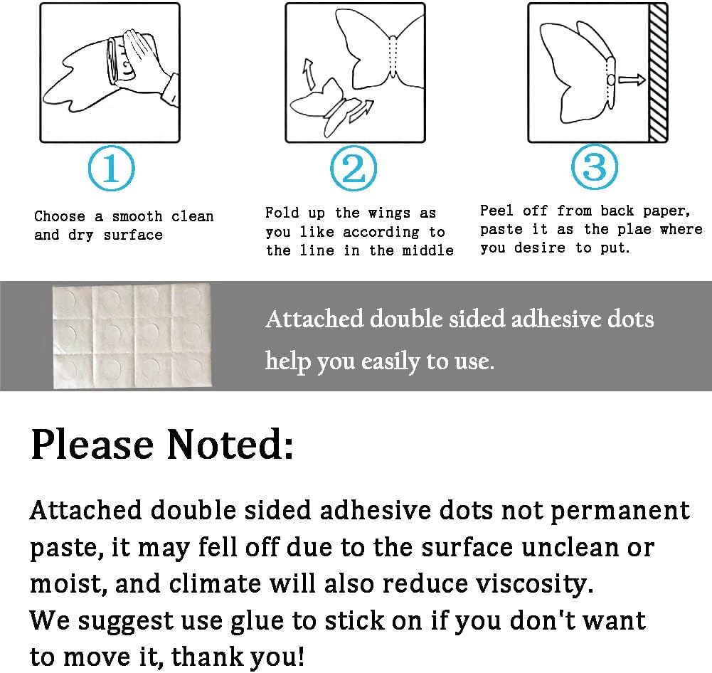 Ewong 3D Butterfly Wall Decor - 66Pcs Black Butterfly Decoration Party Cake Decorations - Removable Waterproof Wall Decal Birthday Home Room Decor Bathroom Bedroom Sticker & Murals - 108 Black image number 6